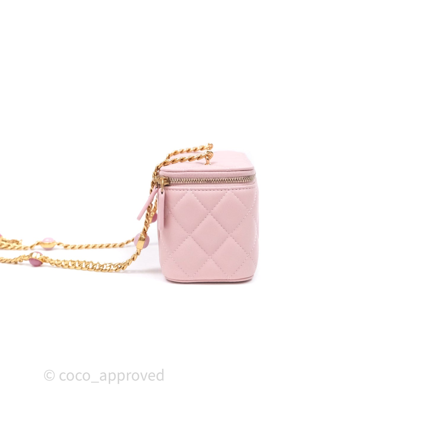 Chanel Vanity with Multicolor Resin Chain Pink Lambskin Aged Gold Hardware
