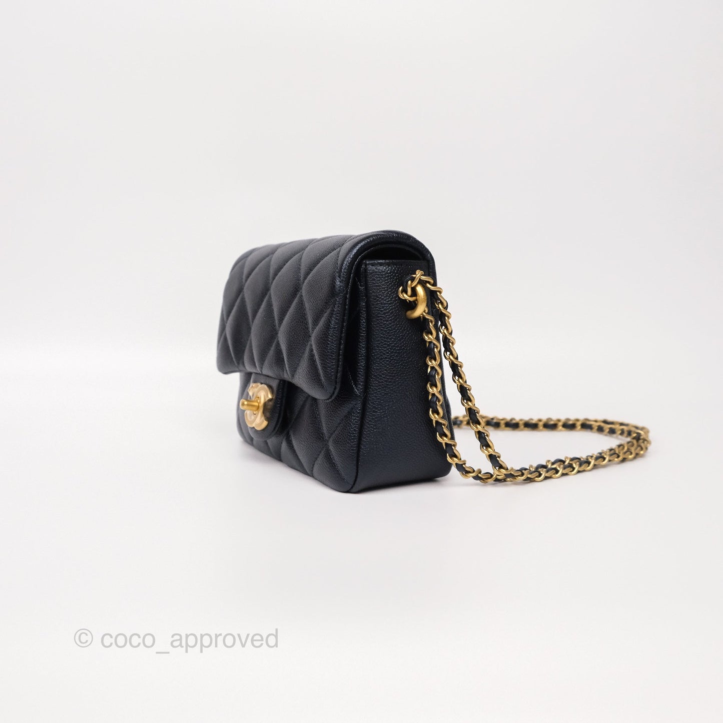 Chanel My Perfect Mini Flap Quilted Iridescent Navy Caviar Aged Gold Hardware