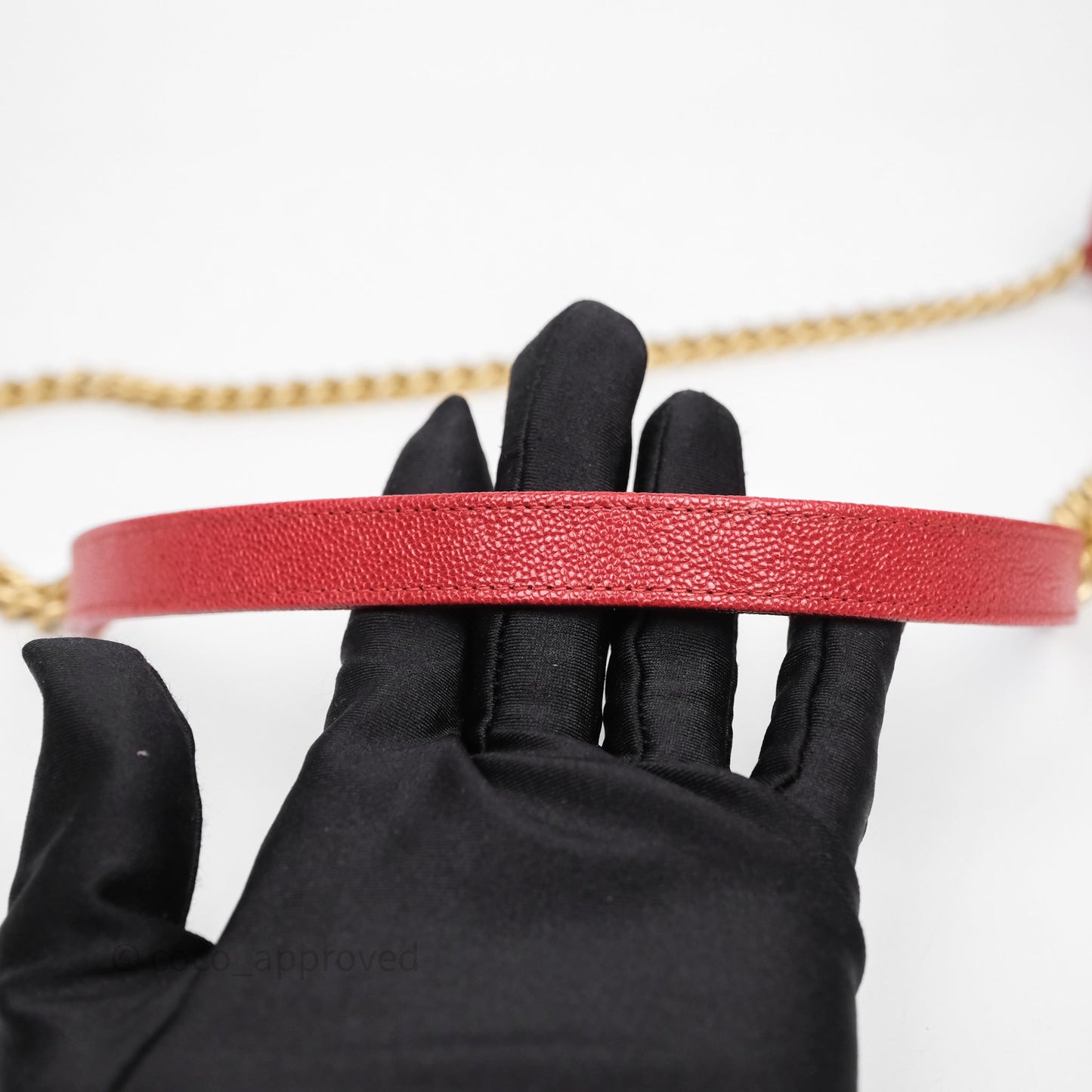 Chanel Boy Wallet on Chain WOC Red Caviar Aged Gold Hardware