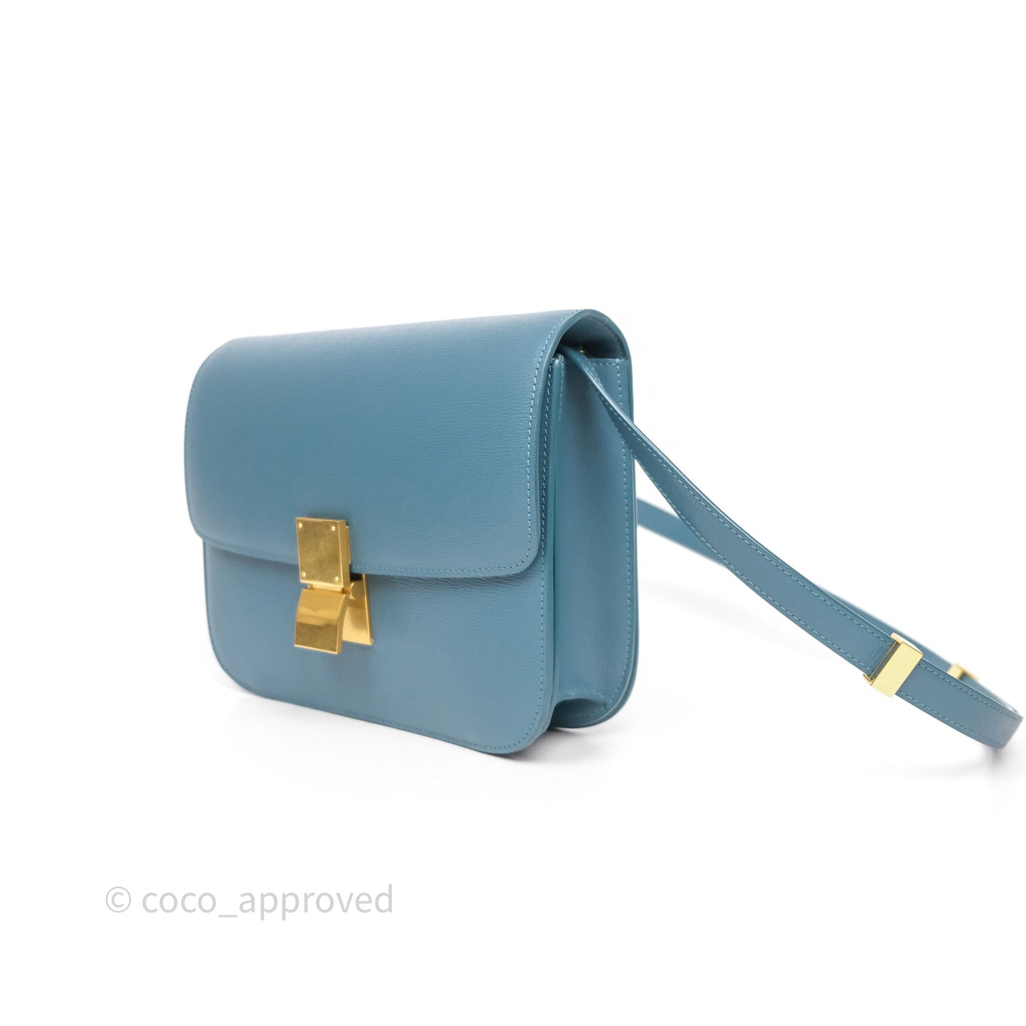 Celine Medium Classic Box Flap Blue Green Calfskin Gold Hardware