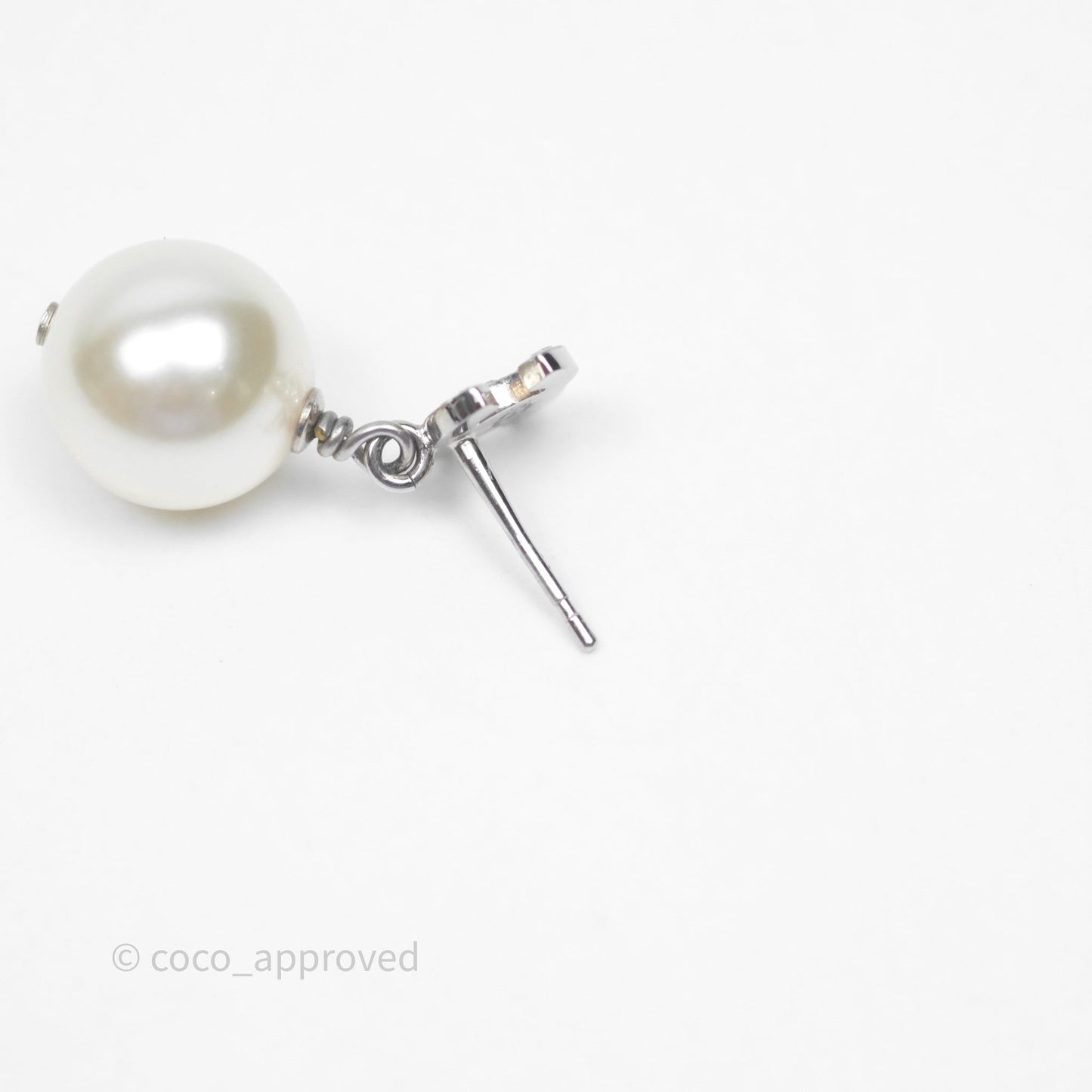 Chanel CC Crystal Pearl Drop Earrings Silver Tone 19V