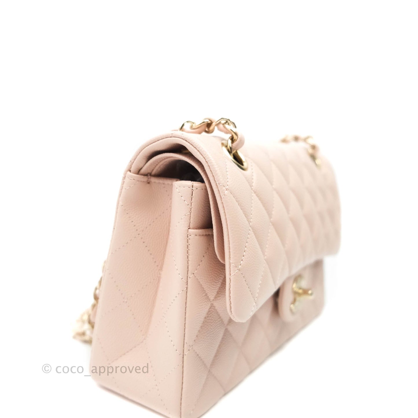 Chanel Classic Small S/M Flap Rose Clair Pink Caviar Gold Hardware 21C