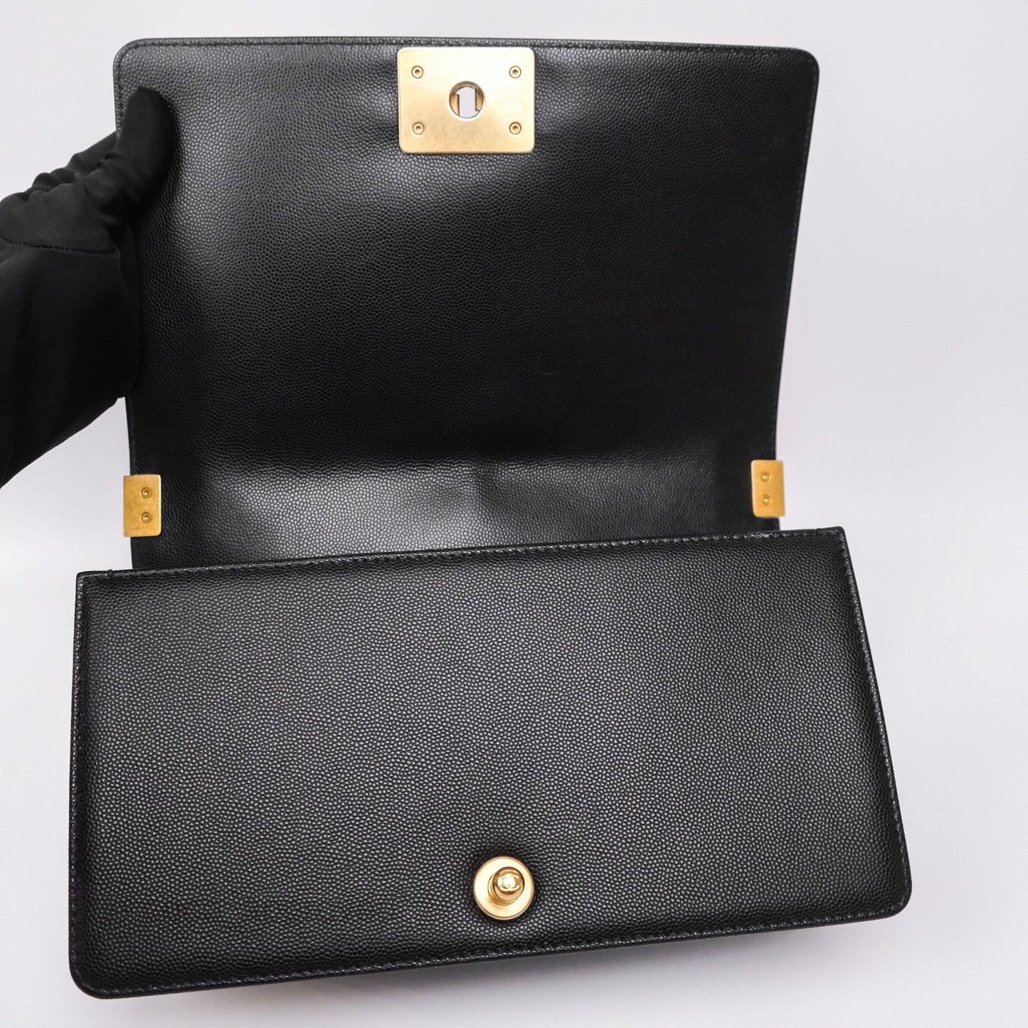 Chanel Medium Boy Quilted Black Caviar Aged Gold Hardware