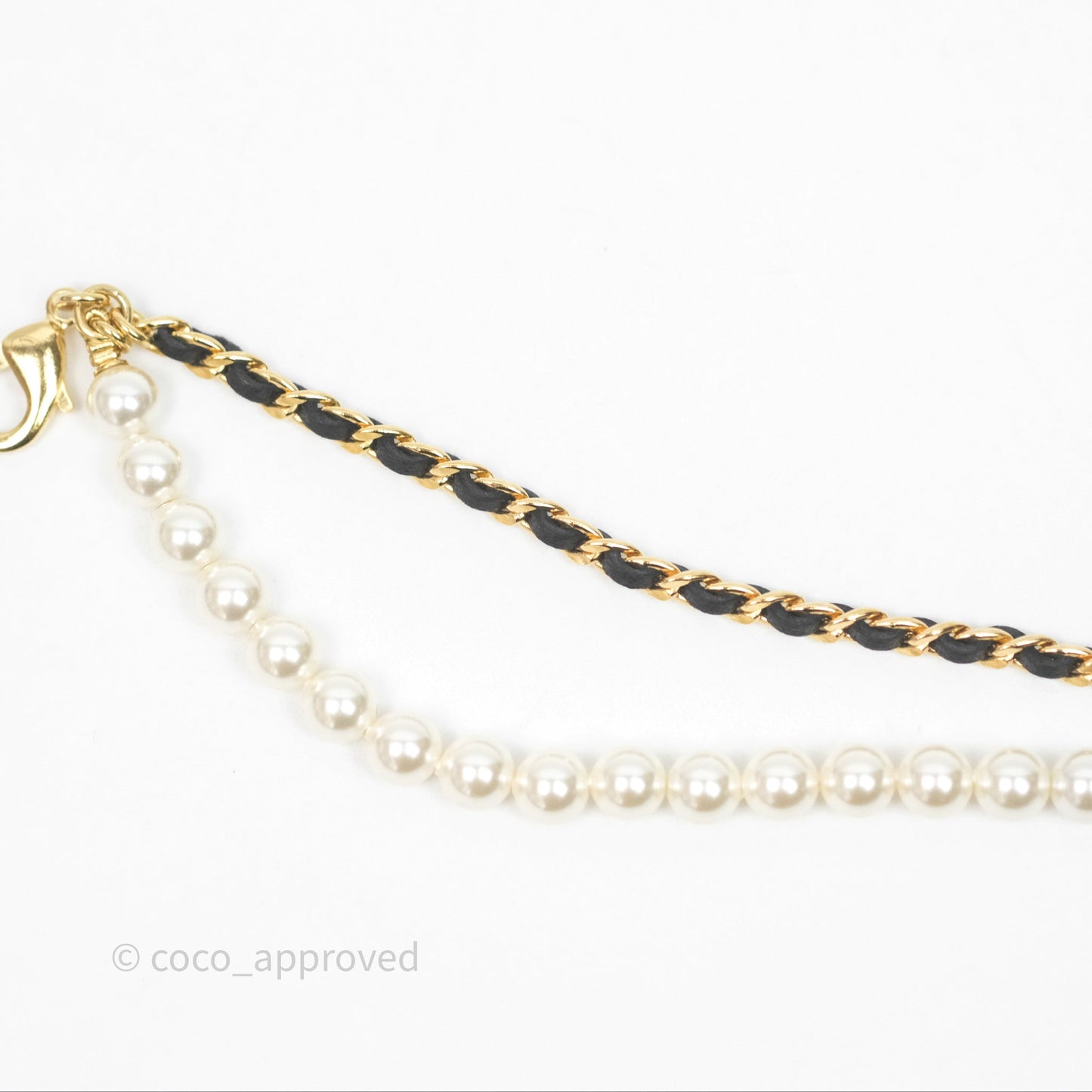 Chanel CC Pearl Crystals Double Necklace Gold Tone 24K