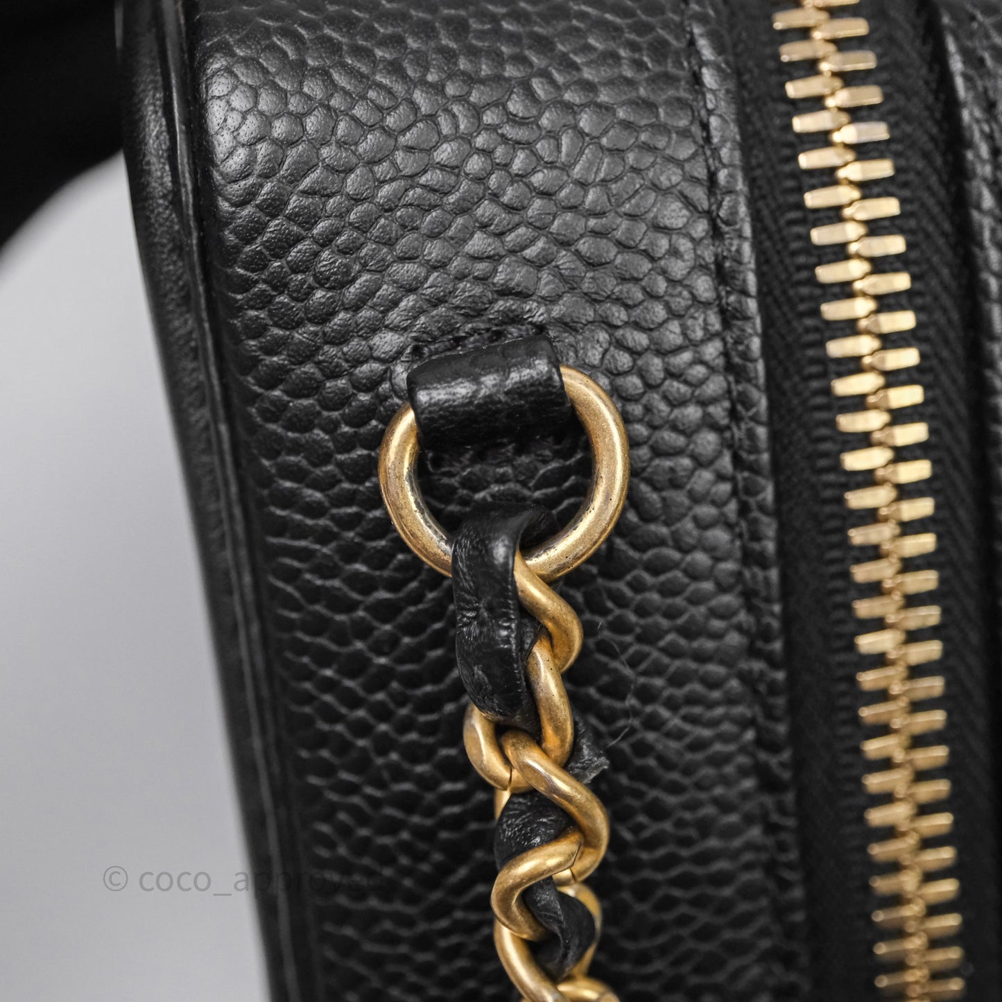 Chanel Quilted Small CC Filigree Vanity Case Black Caviar Aged Gold Hardware