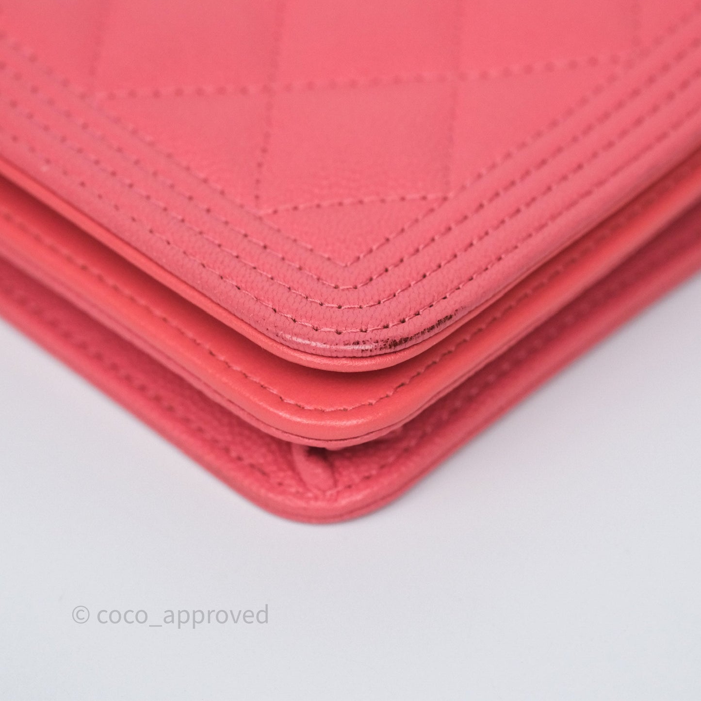 Chanel Boy Wallet on Chain WOC Quilted Dark Pink Caviar Aged Gold Hardware