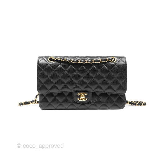 Chanel Classic M/L Medium Flap Quilted Black Caviar Gold Hardware