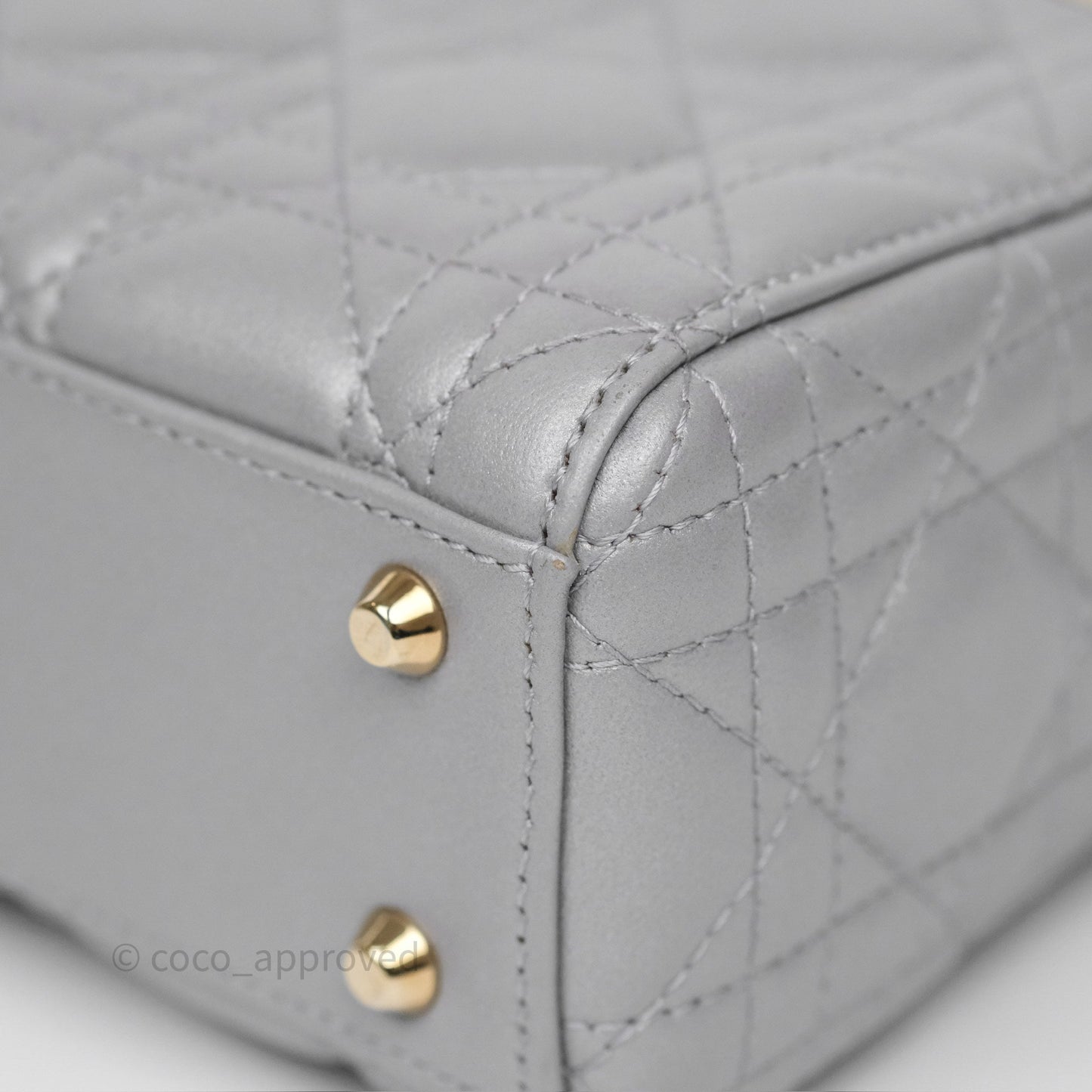 Christian Dior Mini Lady Dior Iridescent Grey Lambskin Cannage Gold Hardware