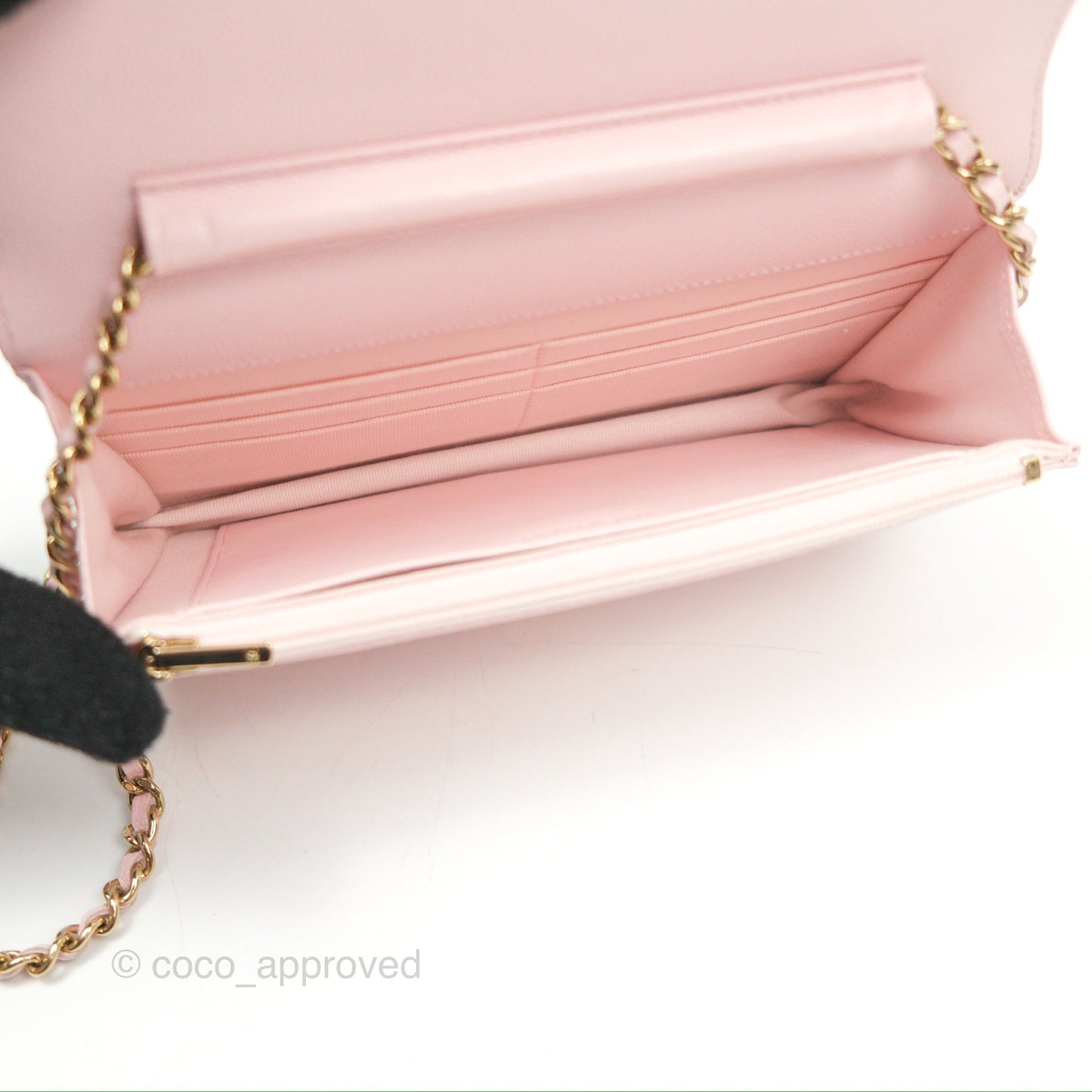 Chanel Quilted Classic Wallet On Chain WOC Pink Caviar Gold Hardware