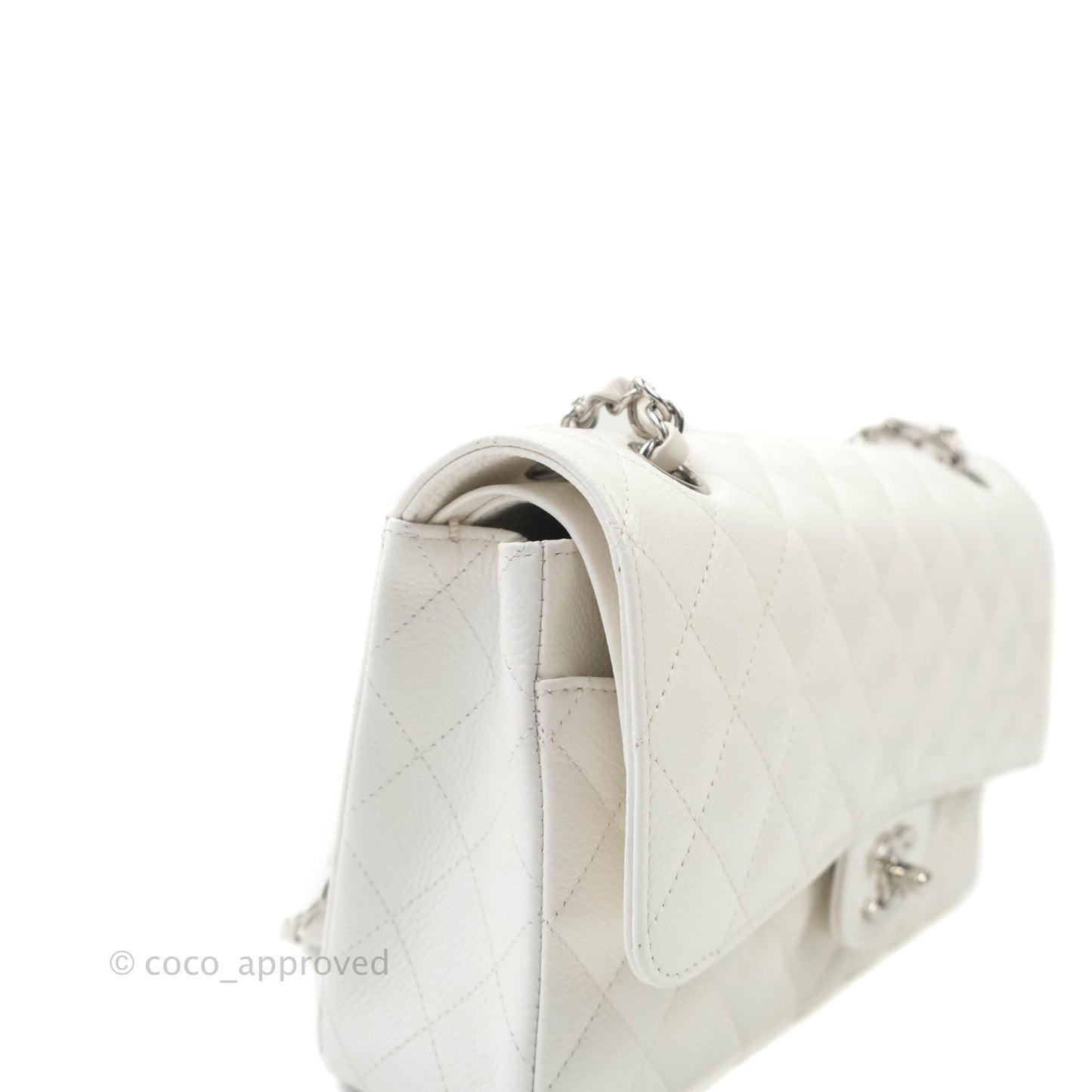 Chanel Quilted M/L Medium Double Flap White Caviar Silver Hardware