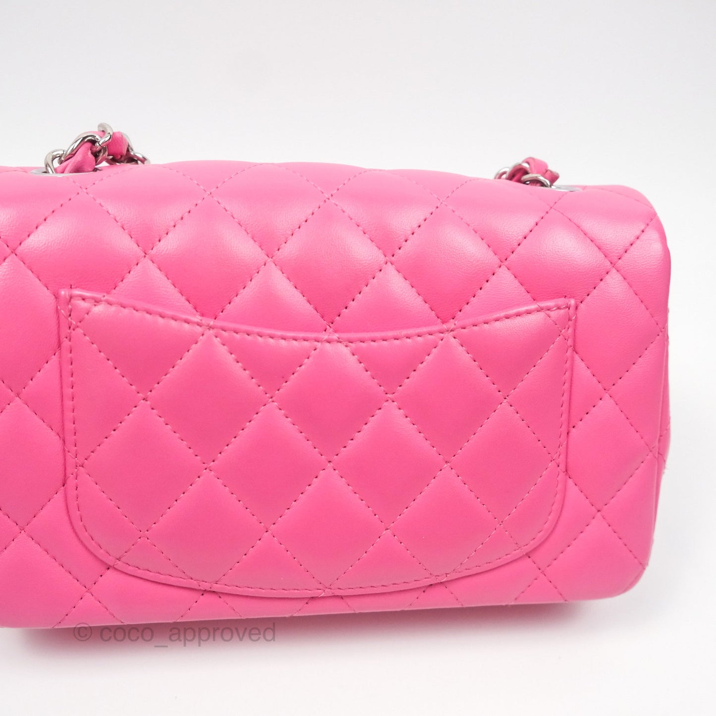 Chanel Quilted Mini Rectangular Flap Pink Lambskin Silver Hardware