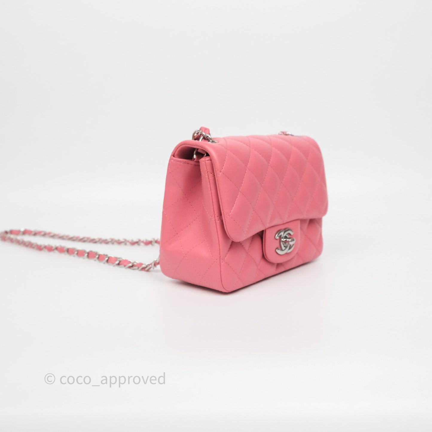Chanel Mini Square Flap Quilted Pink Lambskin Silver Hardware