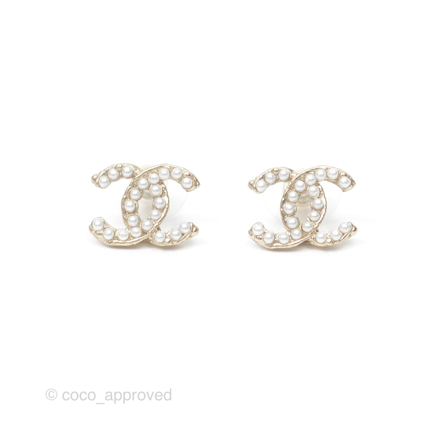 Chanel Pearl CC Earrings Gold Tone 13c