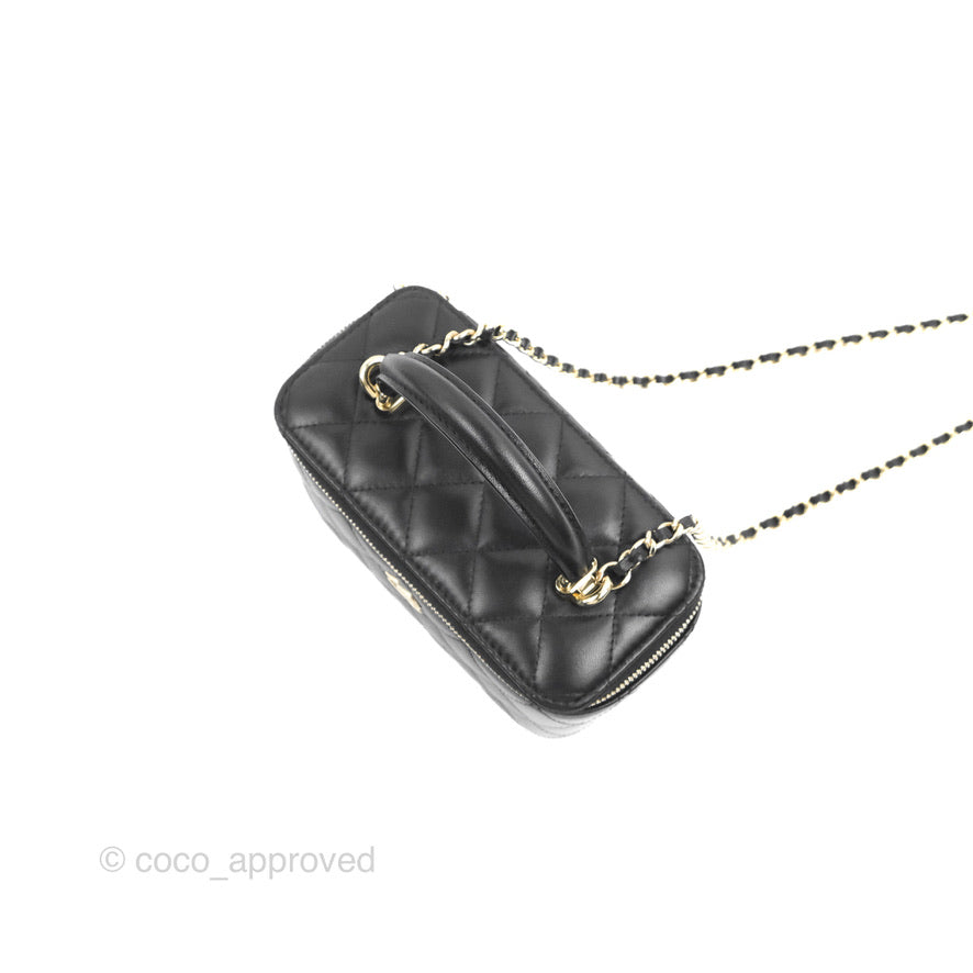 Chanel Vanity Rectangular Top Handle Black Lambskin Gold Hardware