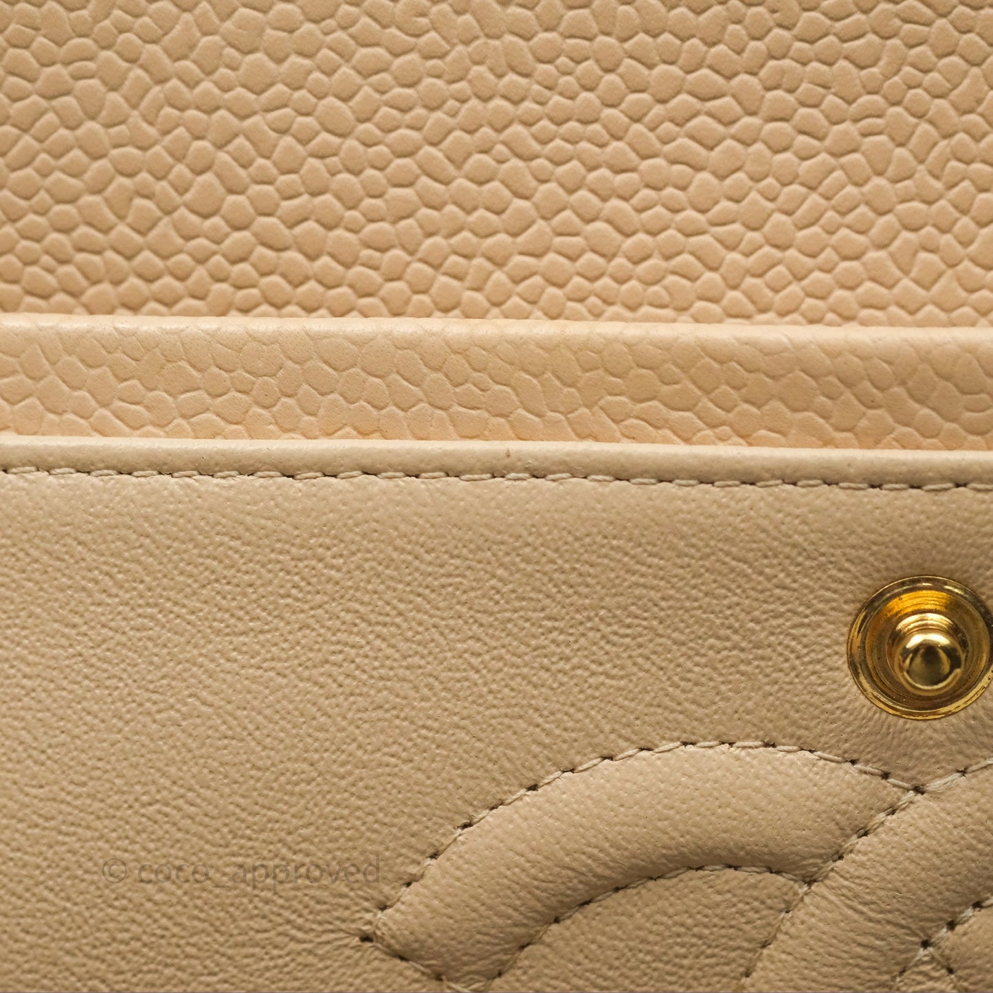 Chanel M/L Medium Classic Flap Quilted Beige Caviar Gold Hardware