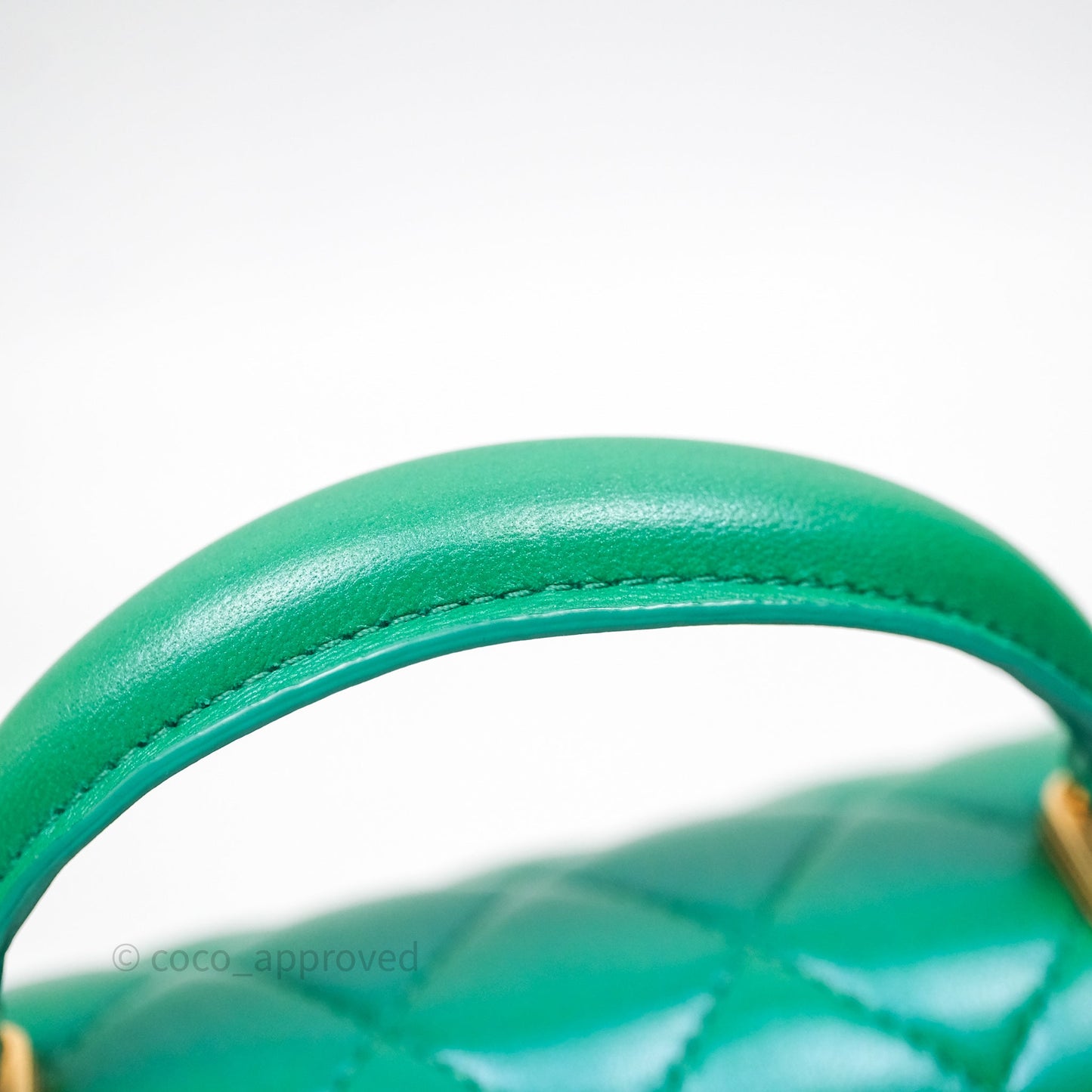 Chanel Top Handle Mini Rectangular Flap Bag Iridescent Green Lambskin Aged Gold Hardware