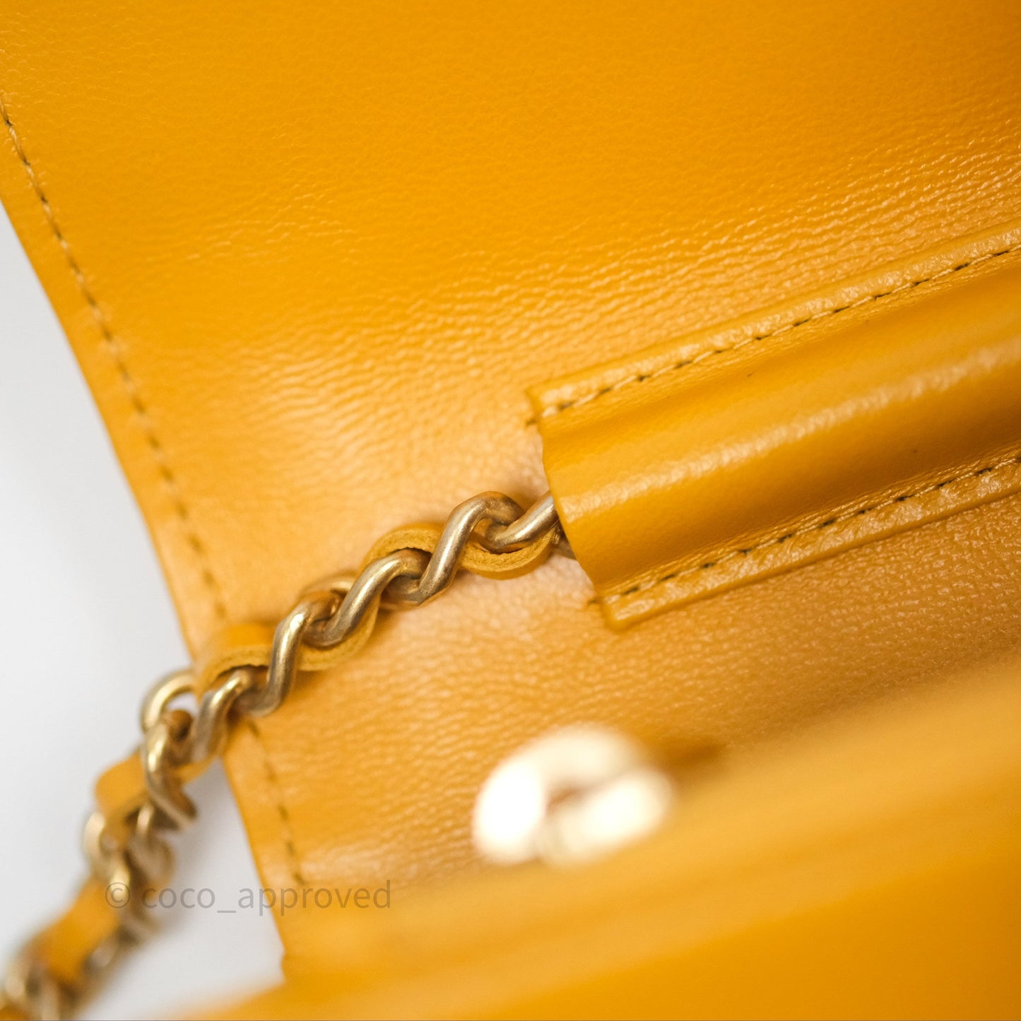 Chanel Quilted Classic Chain Around WOC Yellow Lambskin Aged Gold Hardware