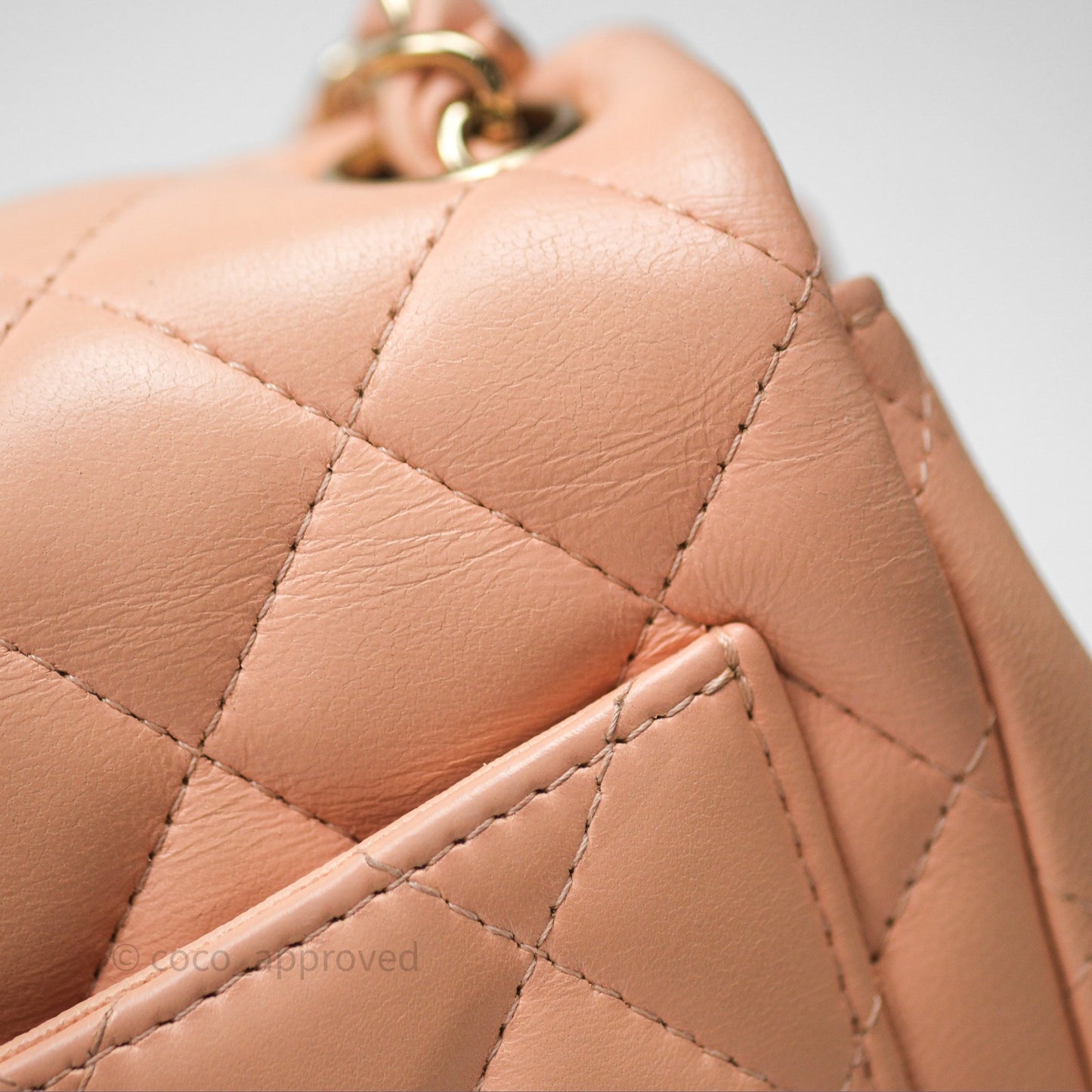 Chanel Mini Square Flap Quilted Beige Pink Lambskin Gold Hardware