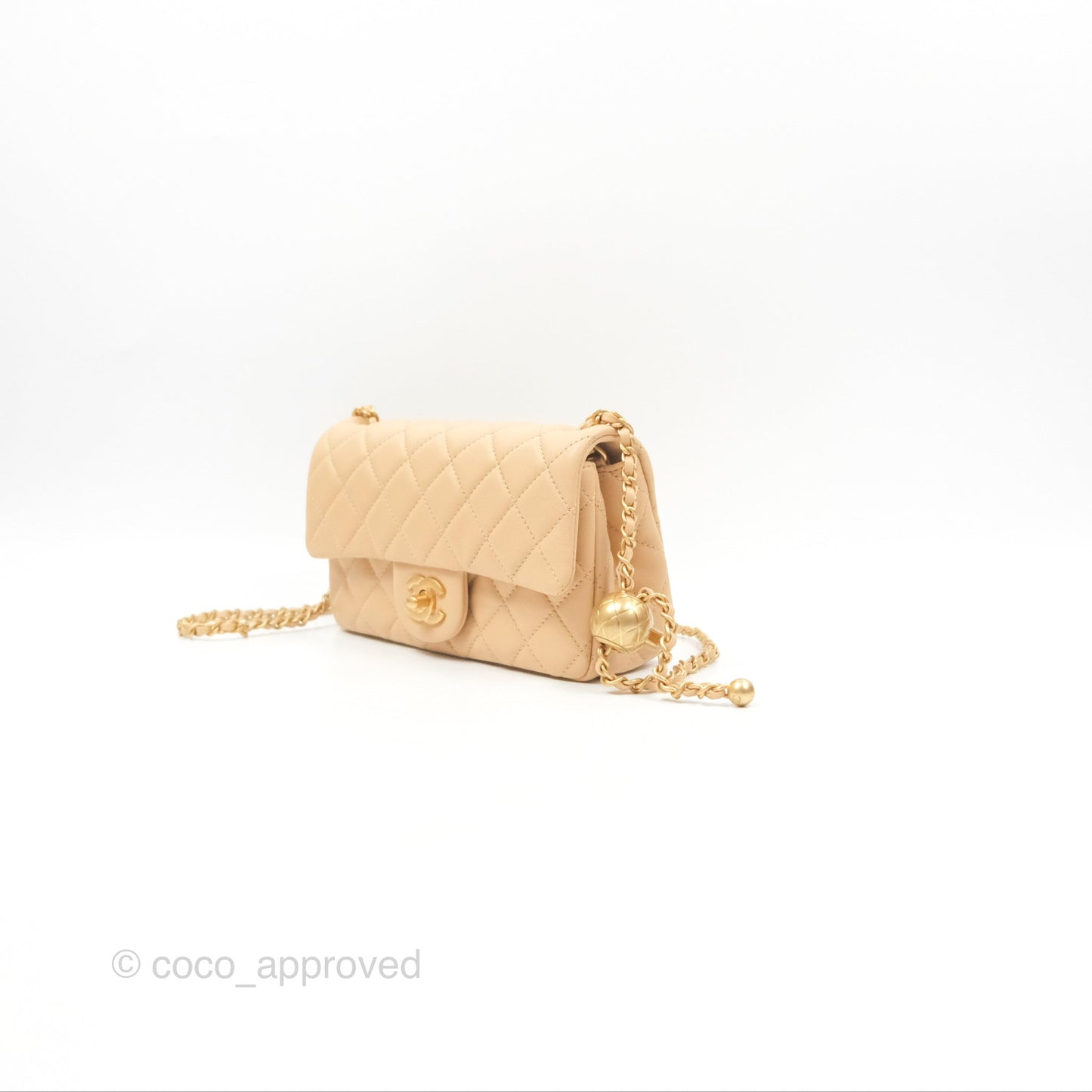 Chanel Pearl Crush Mini Rectangular Beige Lambskin Aged Gold Hardware
