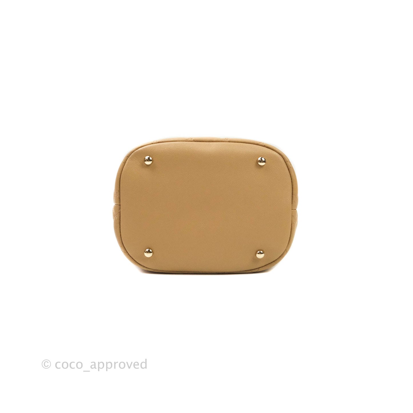 Chanel Caviar Quilted Rolled Up Bucket Drawstring Bag Beige Gold Hardware