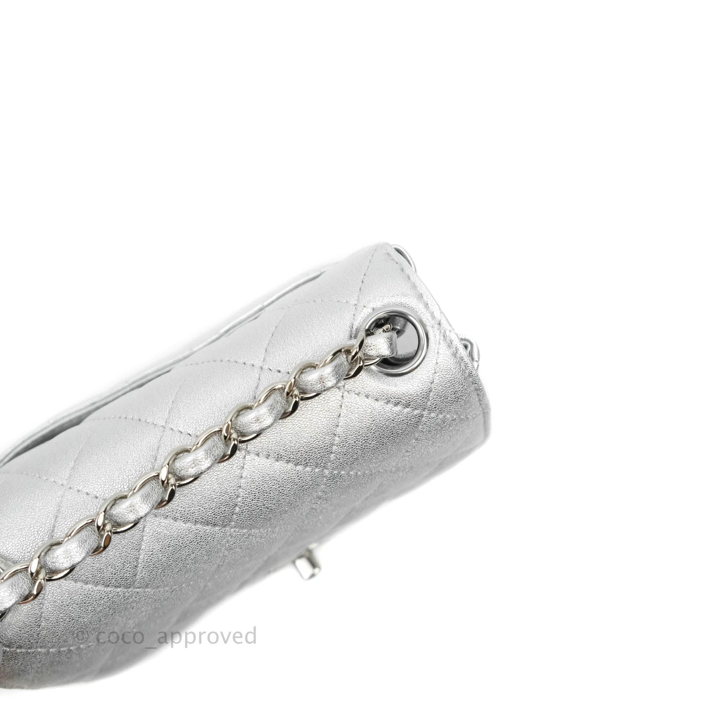 Chanel Classic Quilted Mini Square Flap Silver Lambskin Silver Hardware