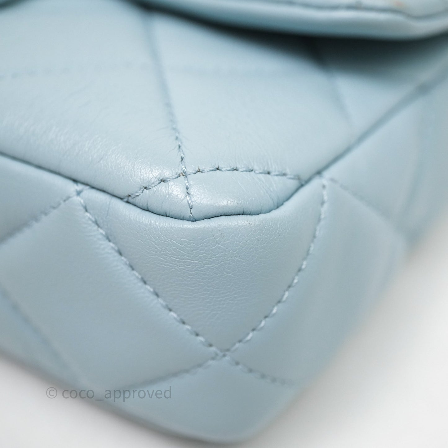 Chanel Quilted Enamel Pending CC Small Square Flap Baby Blue Lambskin