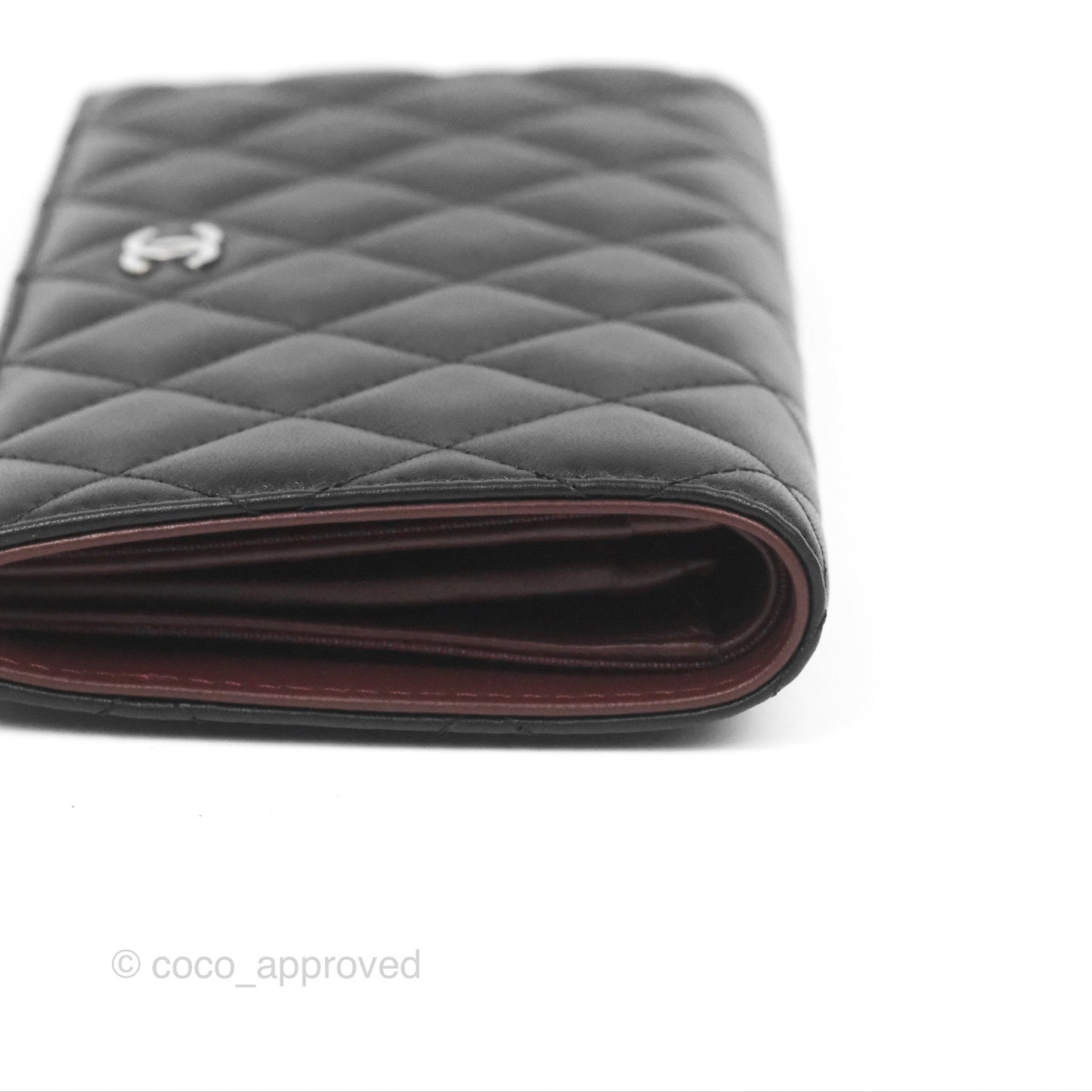 Chanel Classic Quilted Long Wallet Black Lambskin Silver Hardware