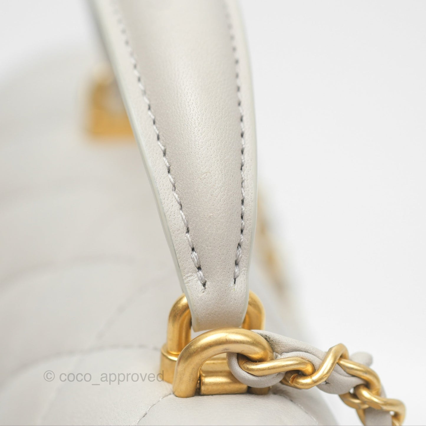 Chanel Top Handle Mini Rectangular Flap Bag Light Grey Lambskin Aged Gold Hardware