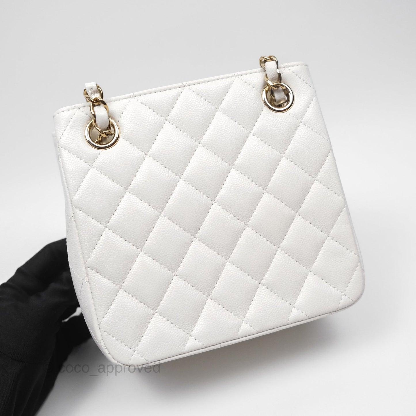 Chanel Mini Bucket Tote White Caviar Gold Hardware 22S