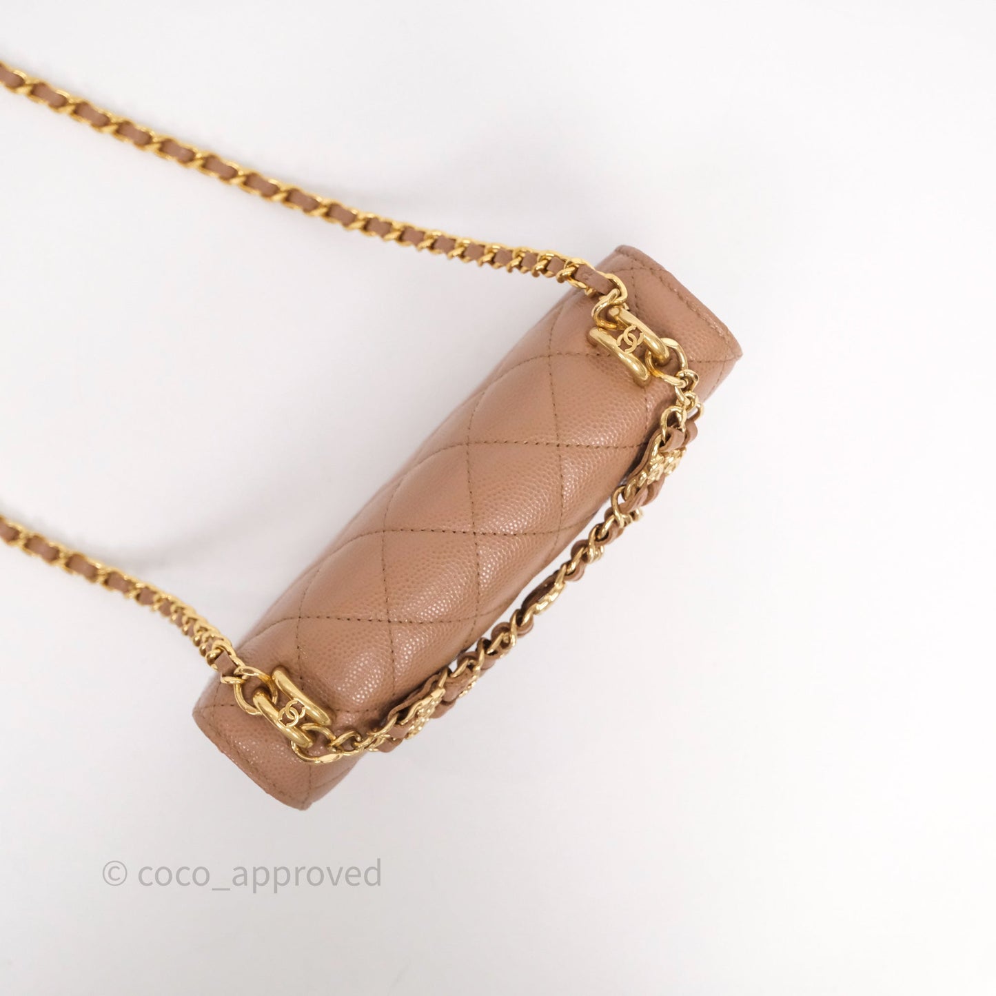 Chanel Coco First Phone Holder Dark Beige Caviar Gold Hardware 22K
