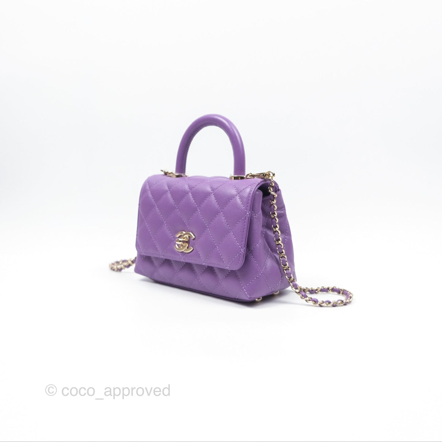 Chanel Quilted Mini Coco Handle Caviar Purple Gold Hardware
