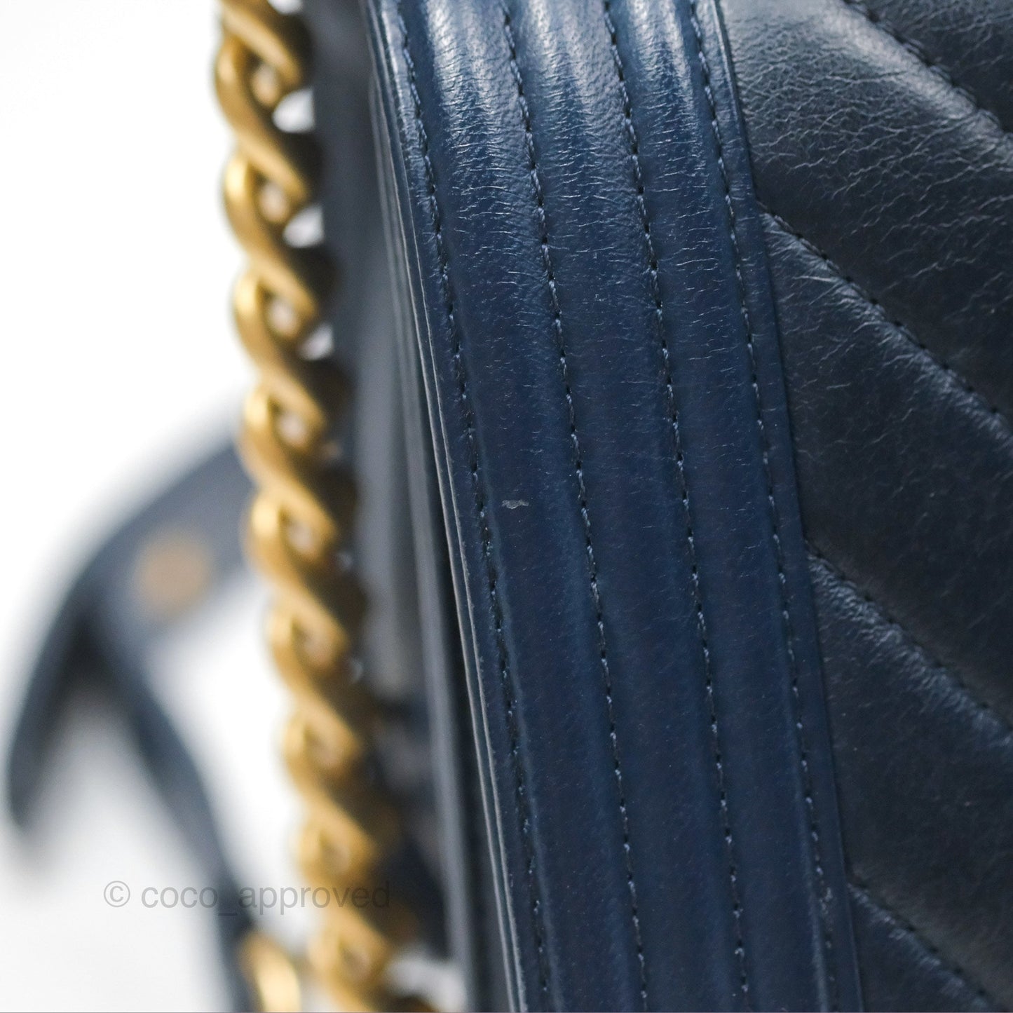 Chanel Medium Boy Chevron Navy Calfskin Aged Gold Hardware