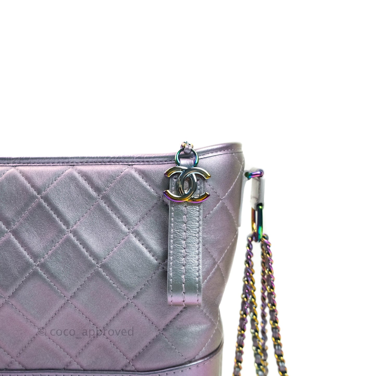Chanel Medium Gabrielle Metallic Purple Black Aged Calfskin Rainbow Hardware