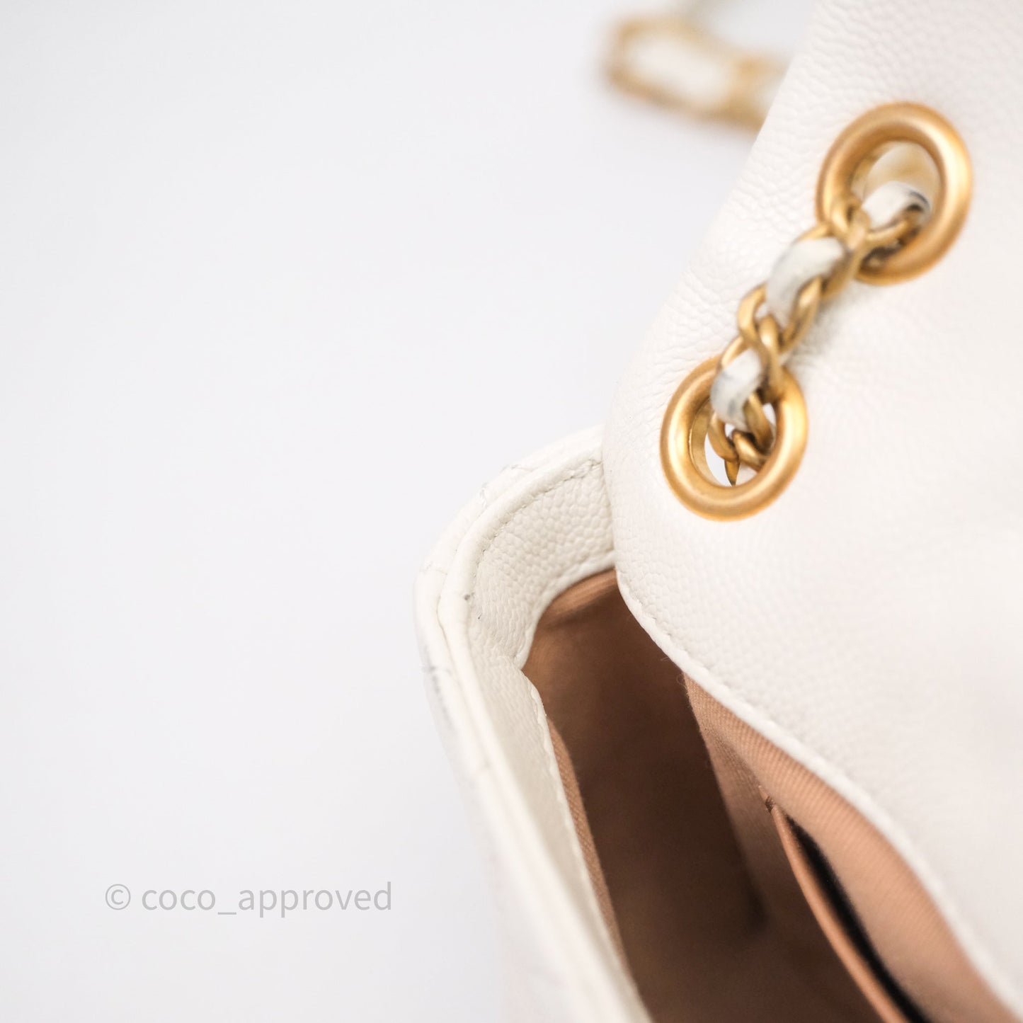 Chanel Mini Flap White Caviar Bag Double Chain Gold Hardware