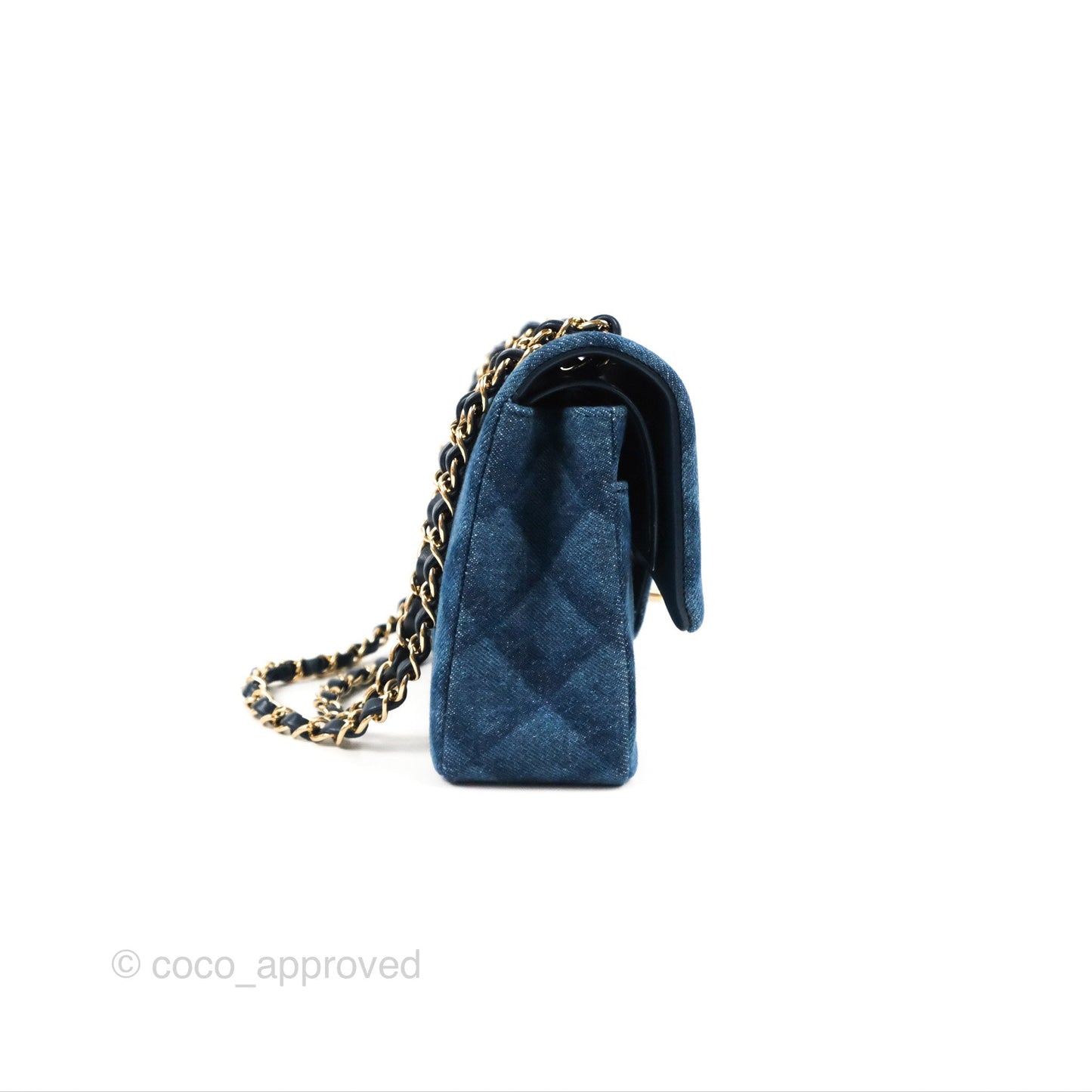 Chanel M/L Quilted Medium Double Flap Dark Blue Printed Denim 22B