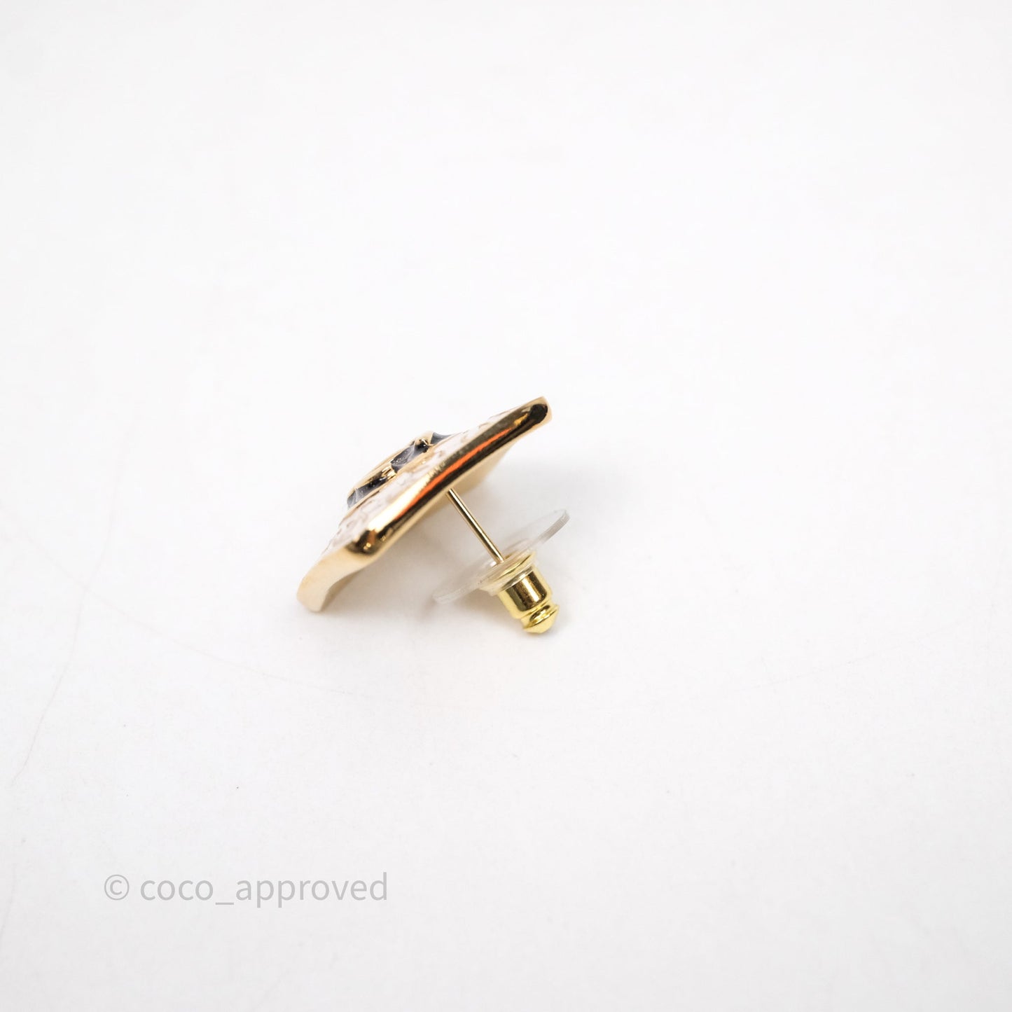 Chanel CC White Resin Square Earrings Gold Tone 24C