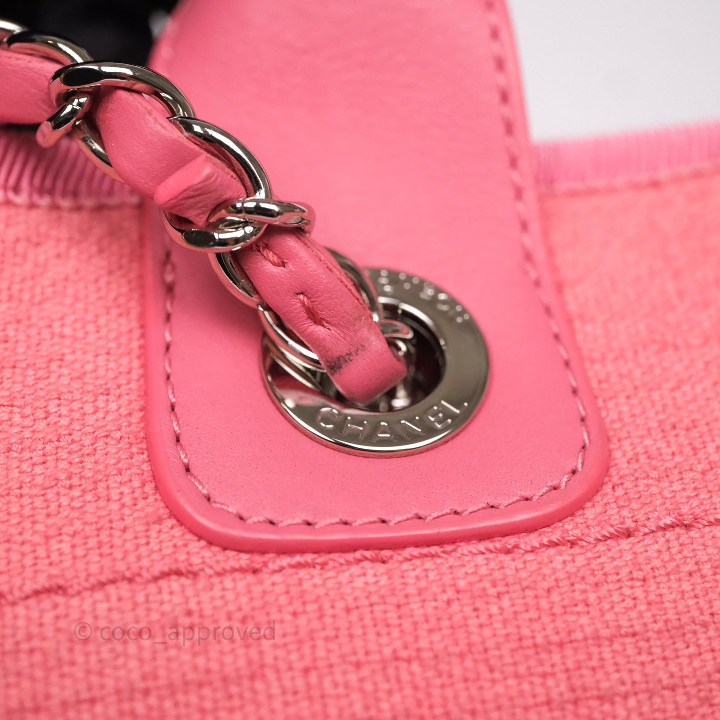 Chanel New Small Deauville Tote Pink Cotton Sliver Hardware