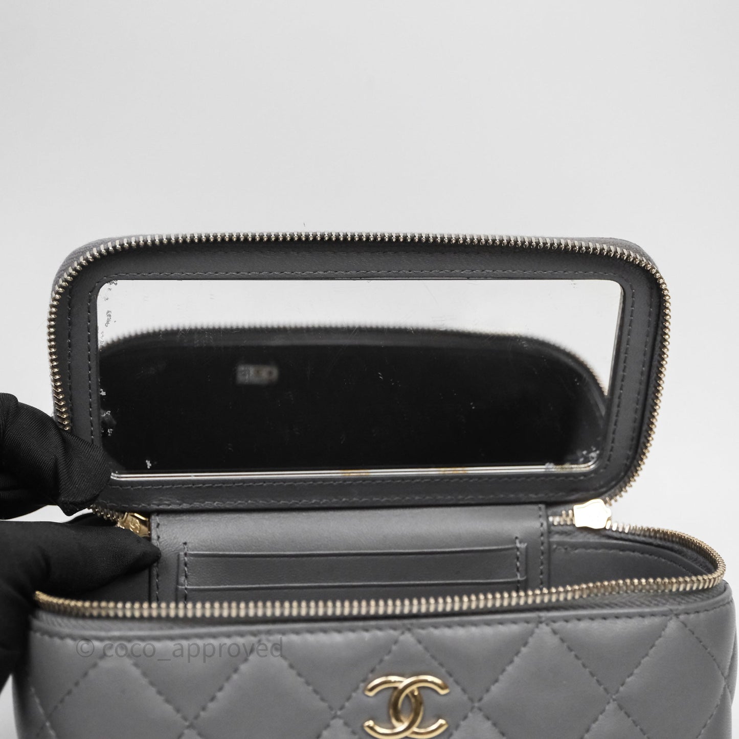 Chanel Vanity Rectangular Top Handle Grey Lambskin Gold Hardware