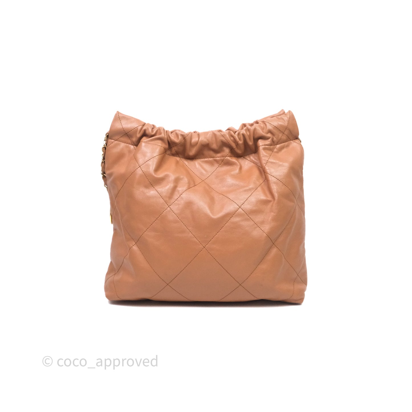 Chanel 22 Small Caramel Beige Shiny Calfskin Aged Gold Hardware