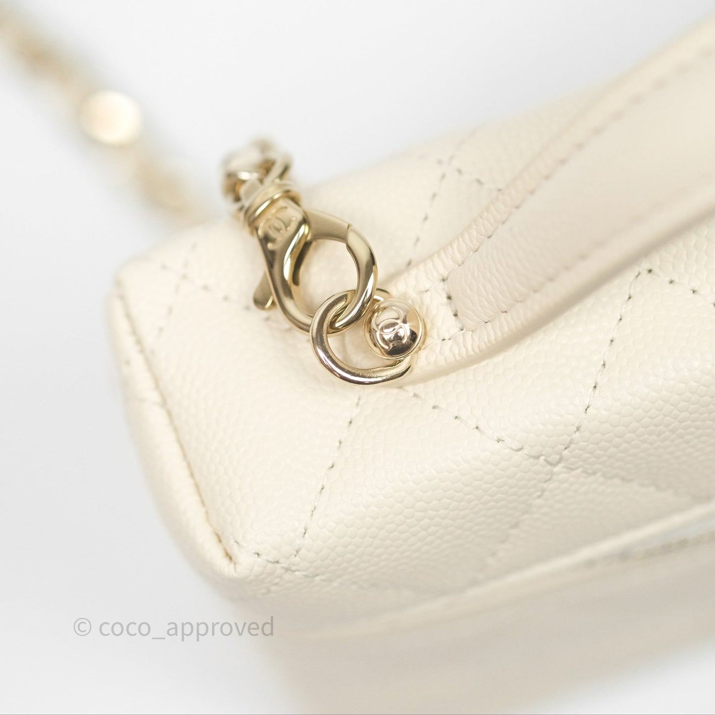 Chanel Top Handle Long Vanity with Chain Beige Caviar Gold Hardware 25C