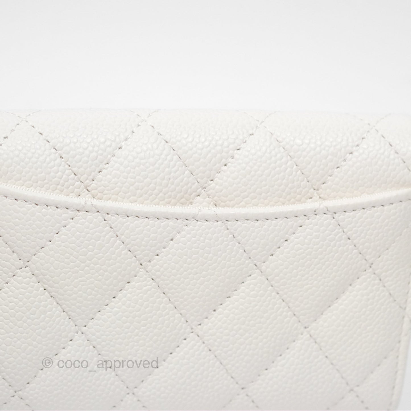 Chanel Quilted Flap Card Holder White Caviar Silver Hardware