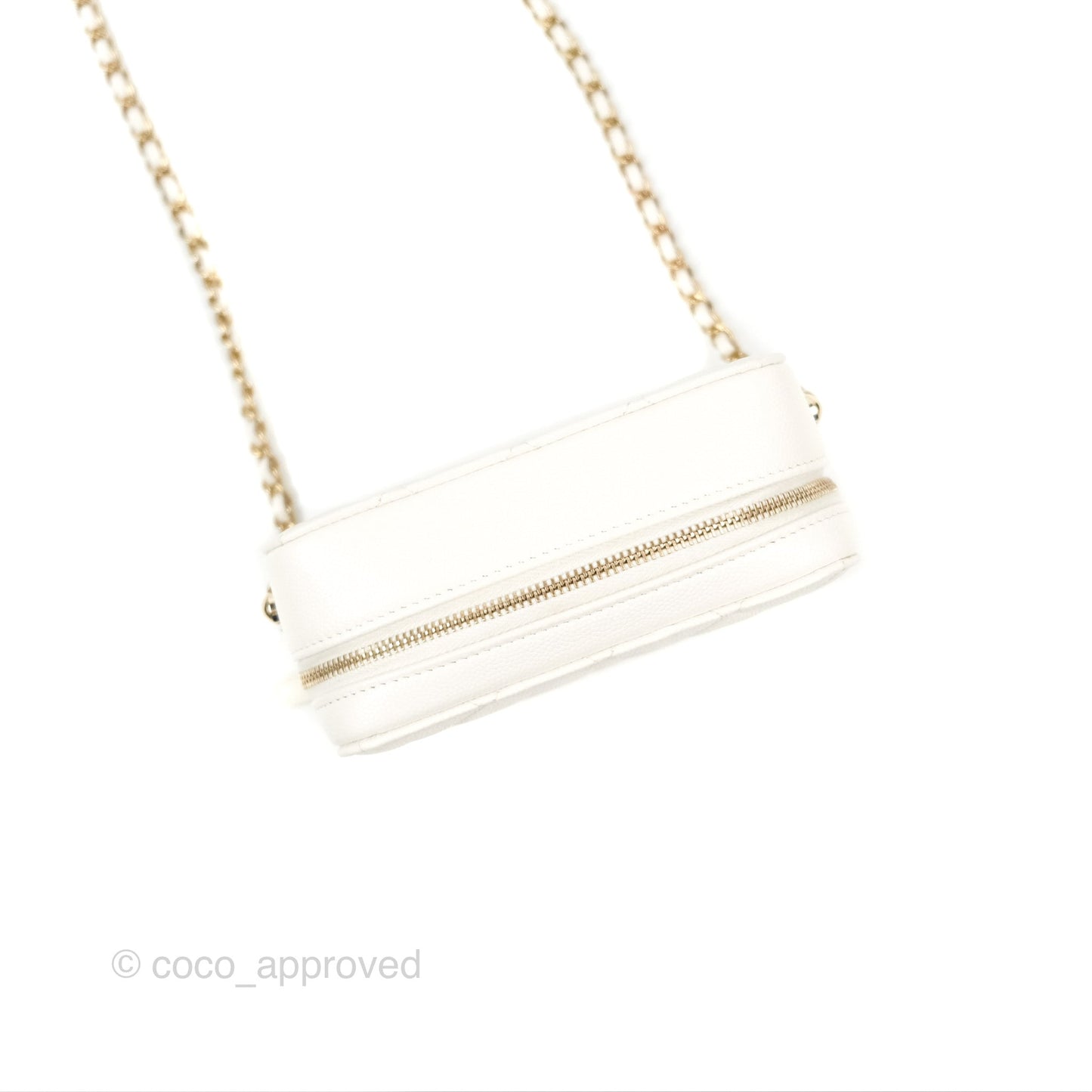 Chanel Mini Quilted Camera Case White Caviar Gold Hardware