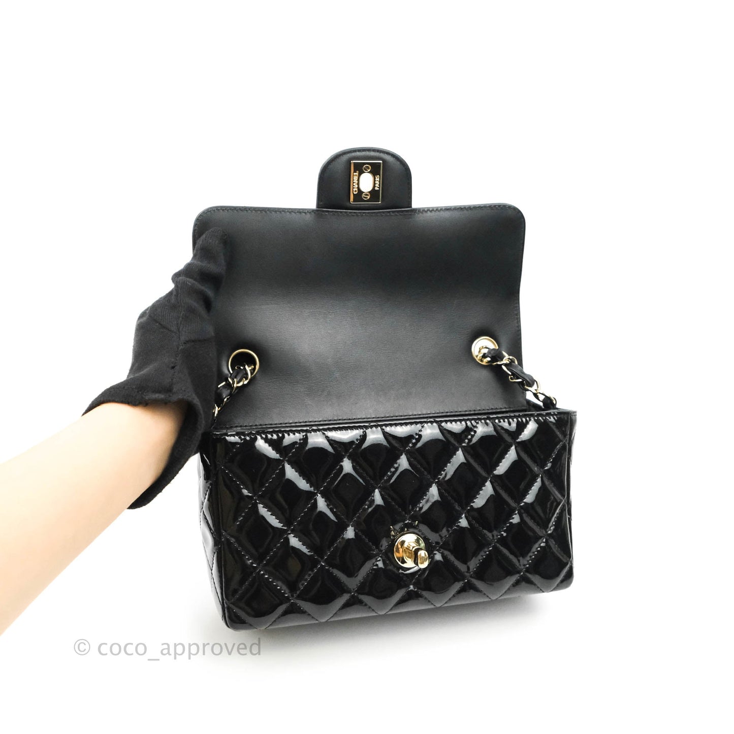 Chanel Quilted Mini Rectangular Black Patent Gold Hardware