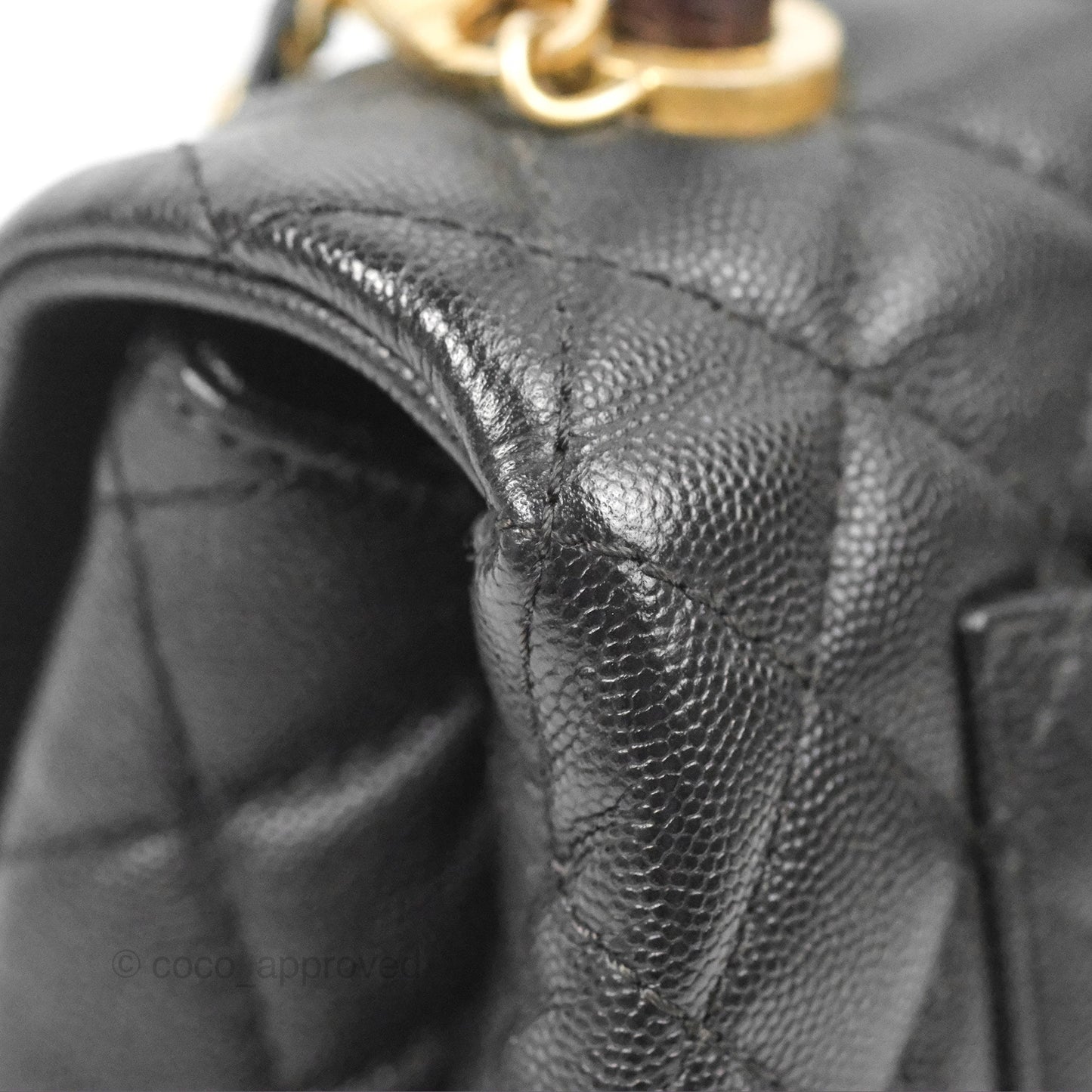 Chanel Small Coco Handle Quilted Black Caviar Aged Gold Hardware Lizard Handle