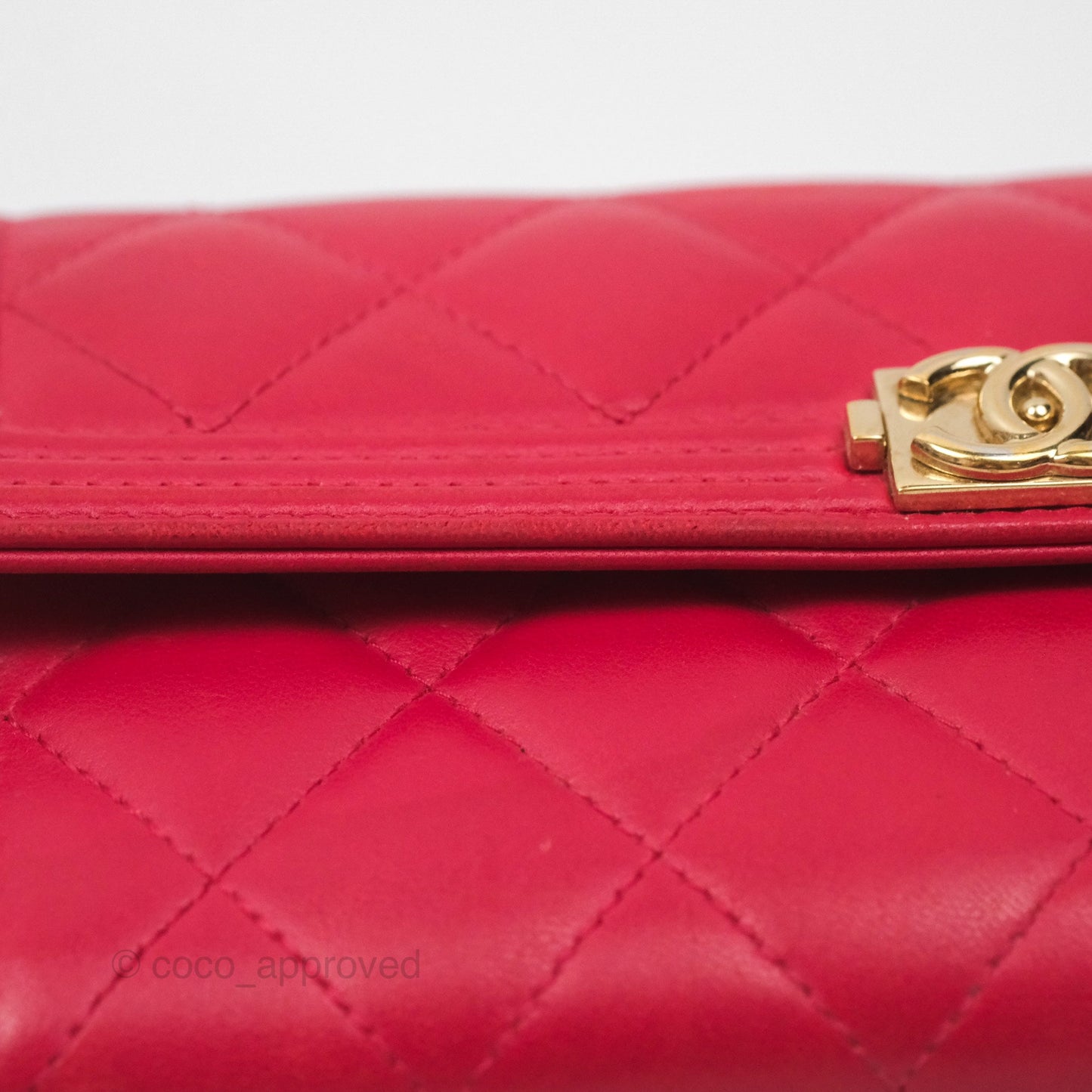 Chanel Quilted Boy Flap Long Wallet Red Lambskin Gold Hardware