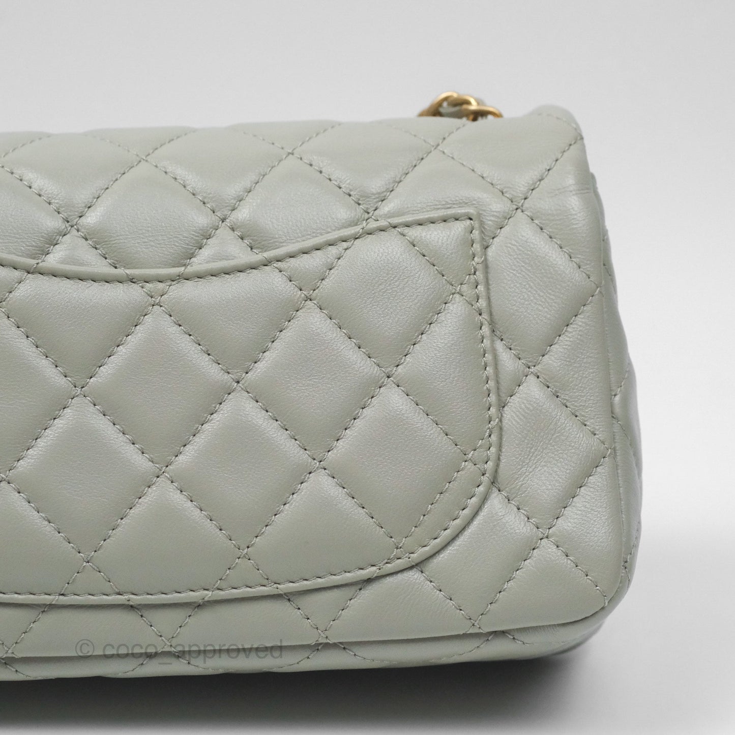Chanel Mini Rectangular Pearl Crush Grey Lambskin Aged Gold Hardware