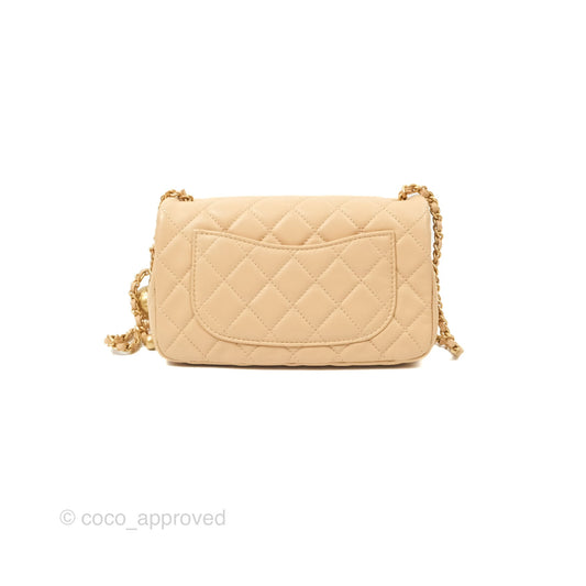 Chanel Mini Rectangular Pearl Crush Beige Lambskin Aged Gold Hardware