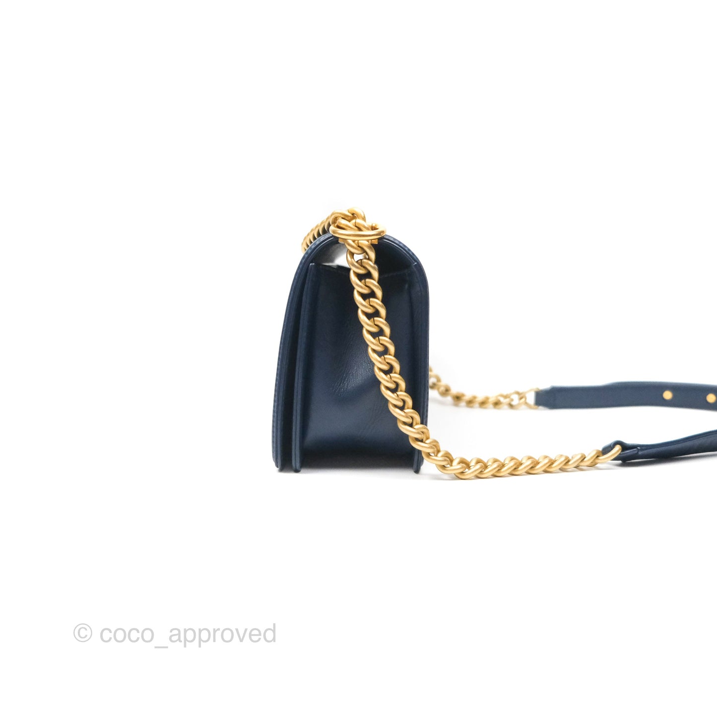 Chanel Medium Boy Chevron Navy Calfskin Aged Gold Hardware