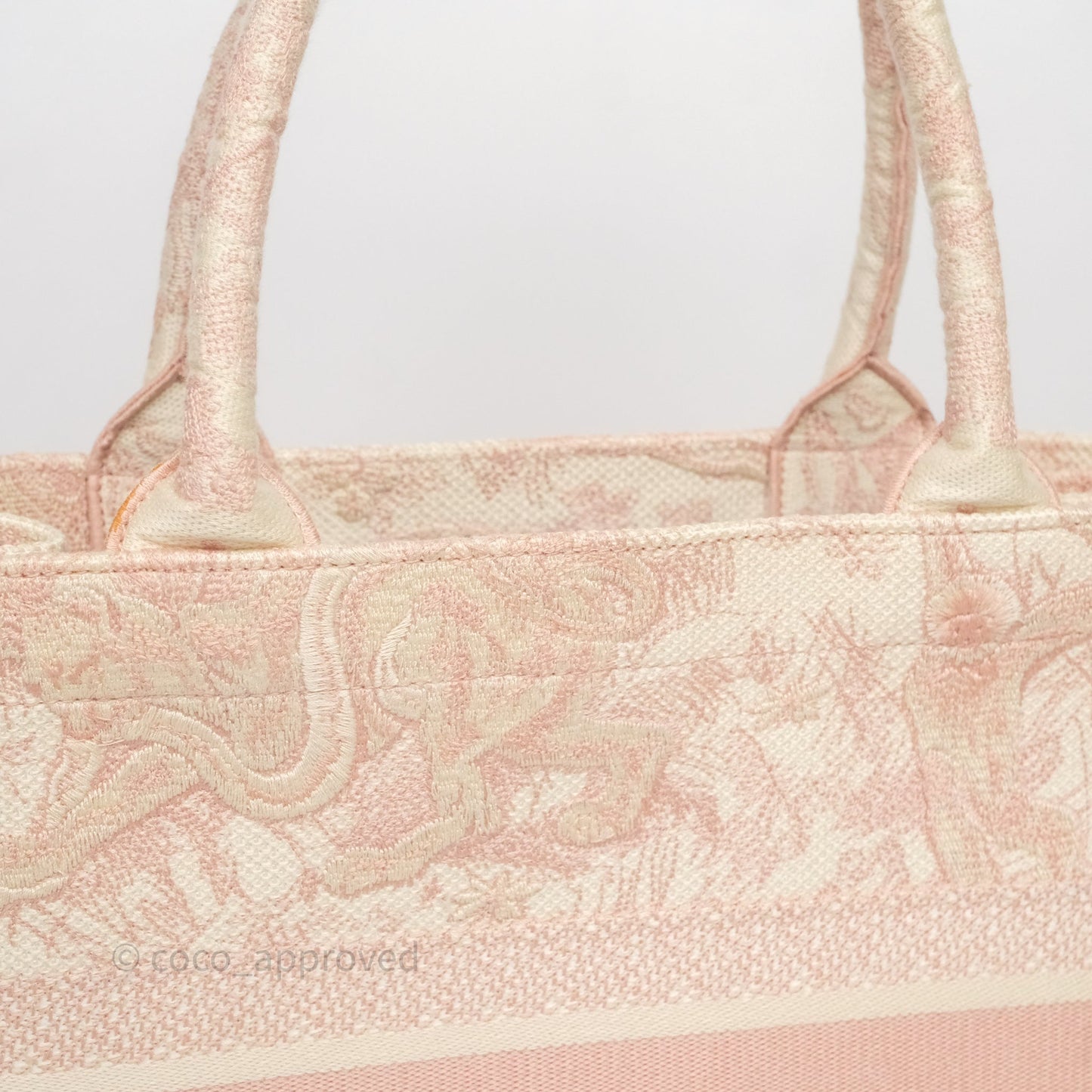 Christian Dior Medium Book Tote Ecru and Pink Toile de Jouy Embroidery