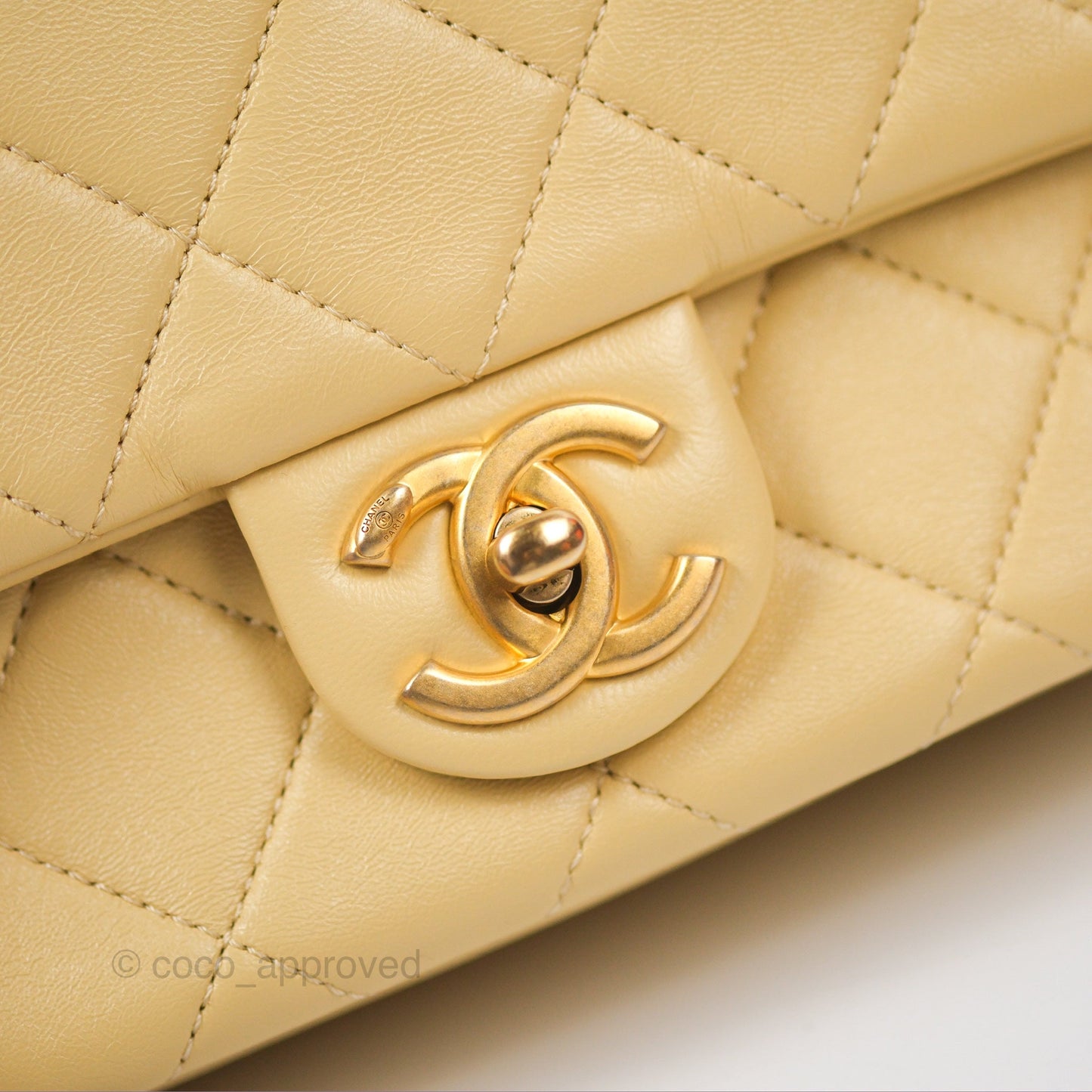 Chanel Small Flap Bag with Chain Strap Yellow Lambskin Aged Gold Hardware